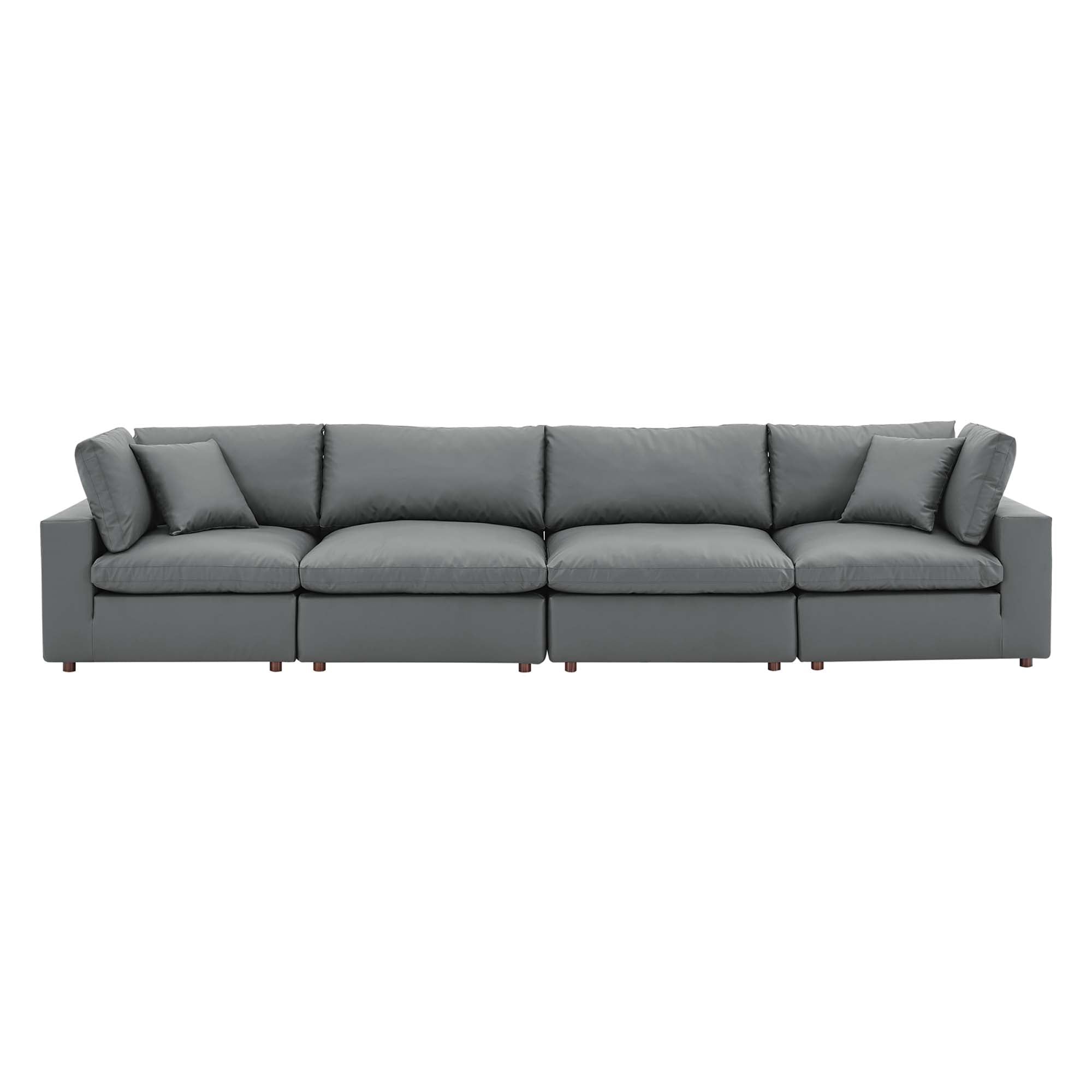 Commix Down Filled Overstuffed Vegan Leather 4-Seater Sofa - Gray