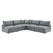 Commix 5-Piece Down Filled Overstuffed Vegan Leather Sectional Sofa - Gray