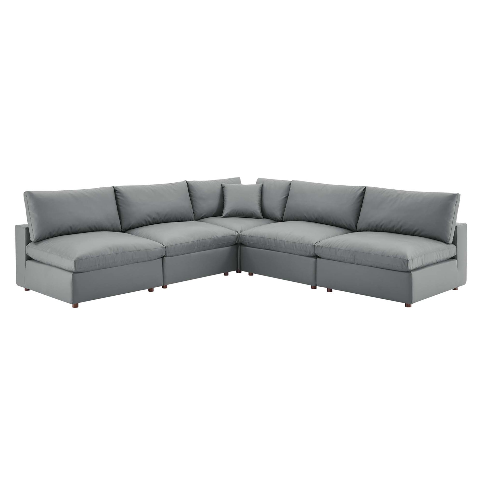 Commix 5-Piece Down Filled Overstuffed Vegan Leather Sectional Sofa - Gray