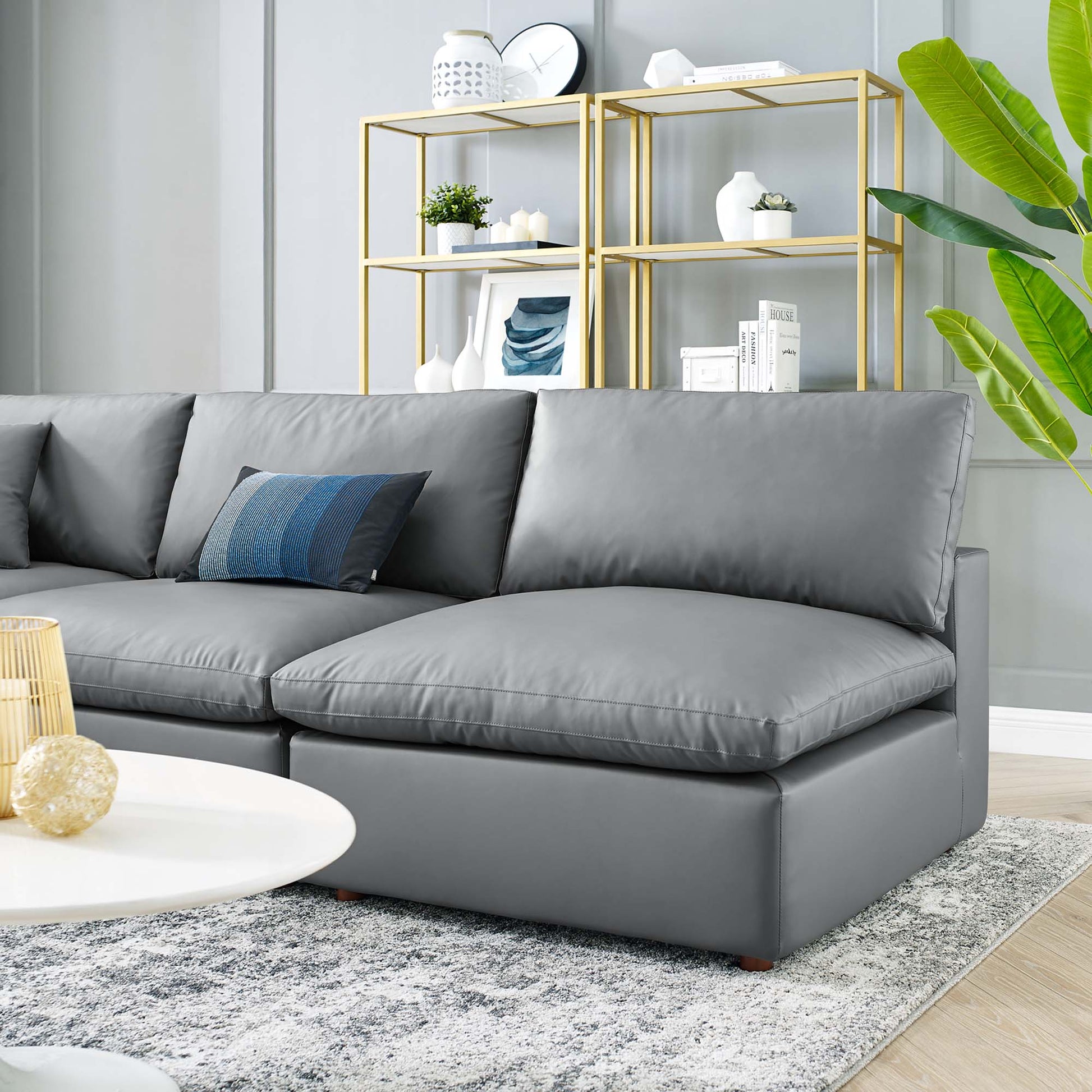 Commix 5-Piece Down Filled Overstuffed Vegan Leather Sectional Sofa