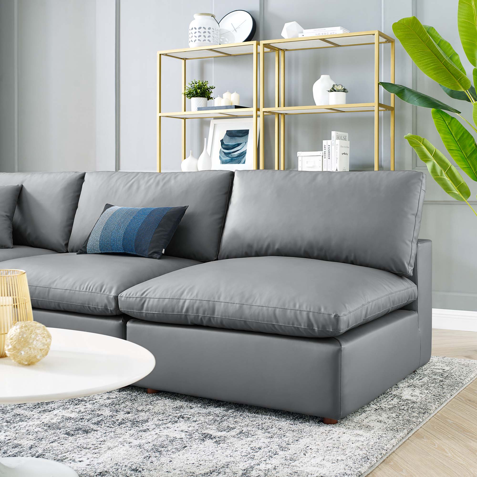 Commix 5-Piece Down Filled Overstuffed Vegan Leather Sectional Sofa