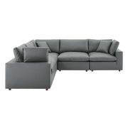 Commix Down Filled Overstuffed Vegan Leather 5-Piece Sectional Sofa - Gray