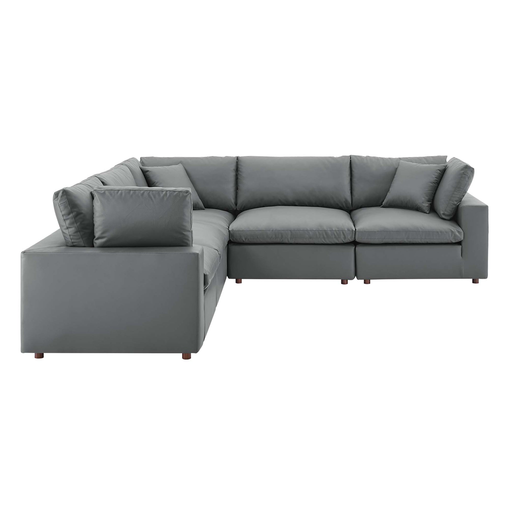 Commix Down Filled Overstuffed Vegan Leather 5-Piece Sectional Sofa - Gray