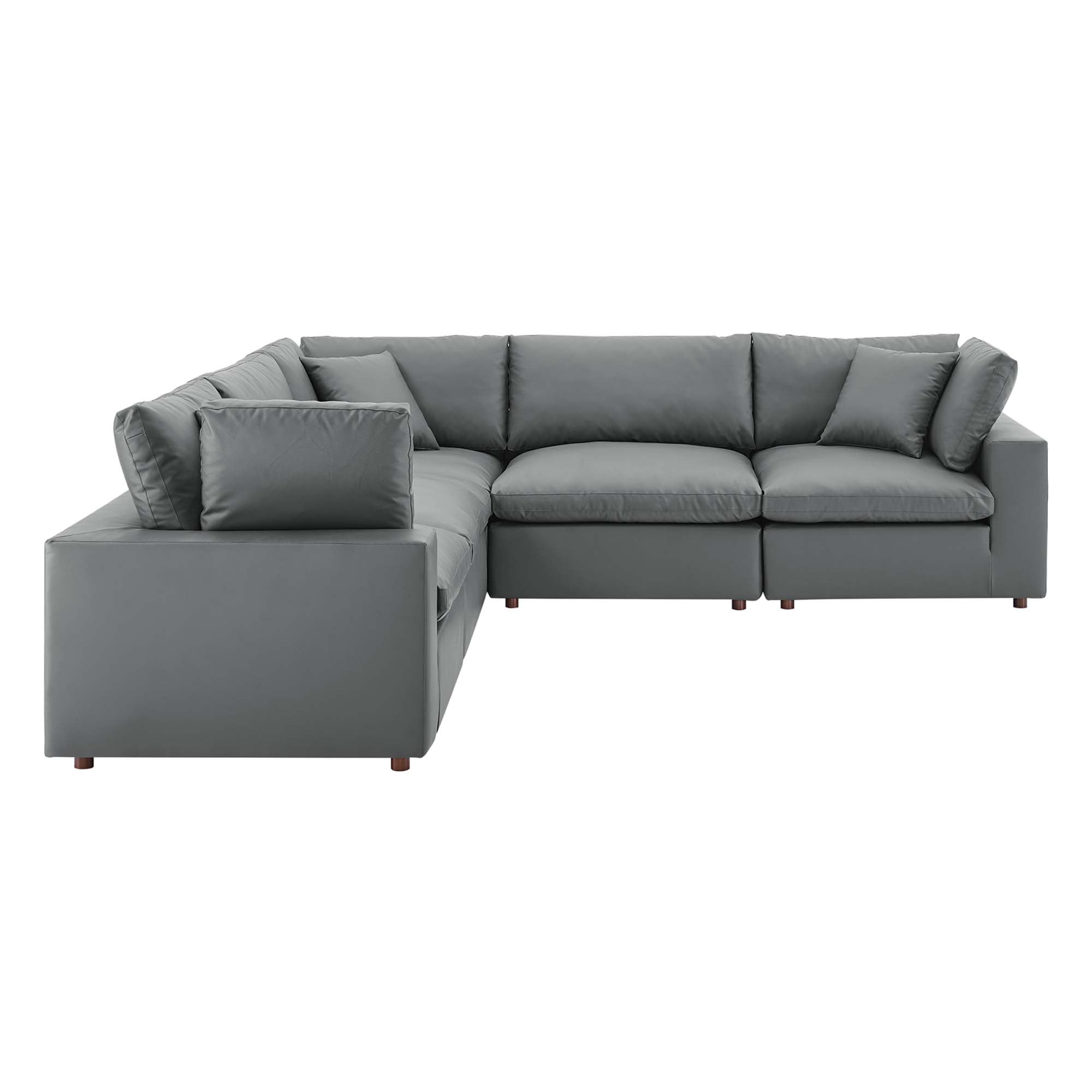 Commix Down Filled Overstuffed Vegan Leather 5-Piece Sectional Sofa - Gray