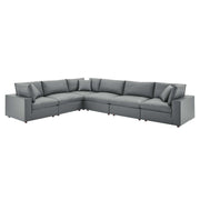 Commix Down Filled Overstuffed Vegan Leather 6-Piece Sectional Sofa - Gray
