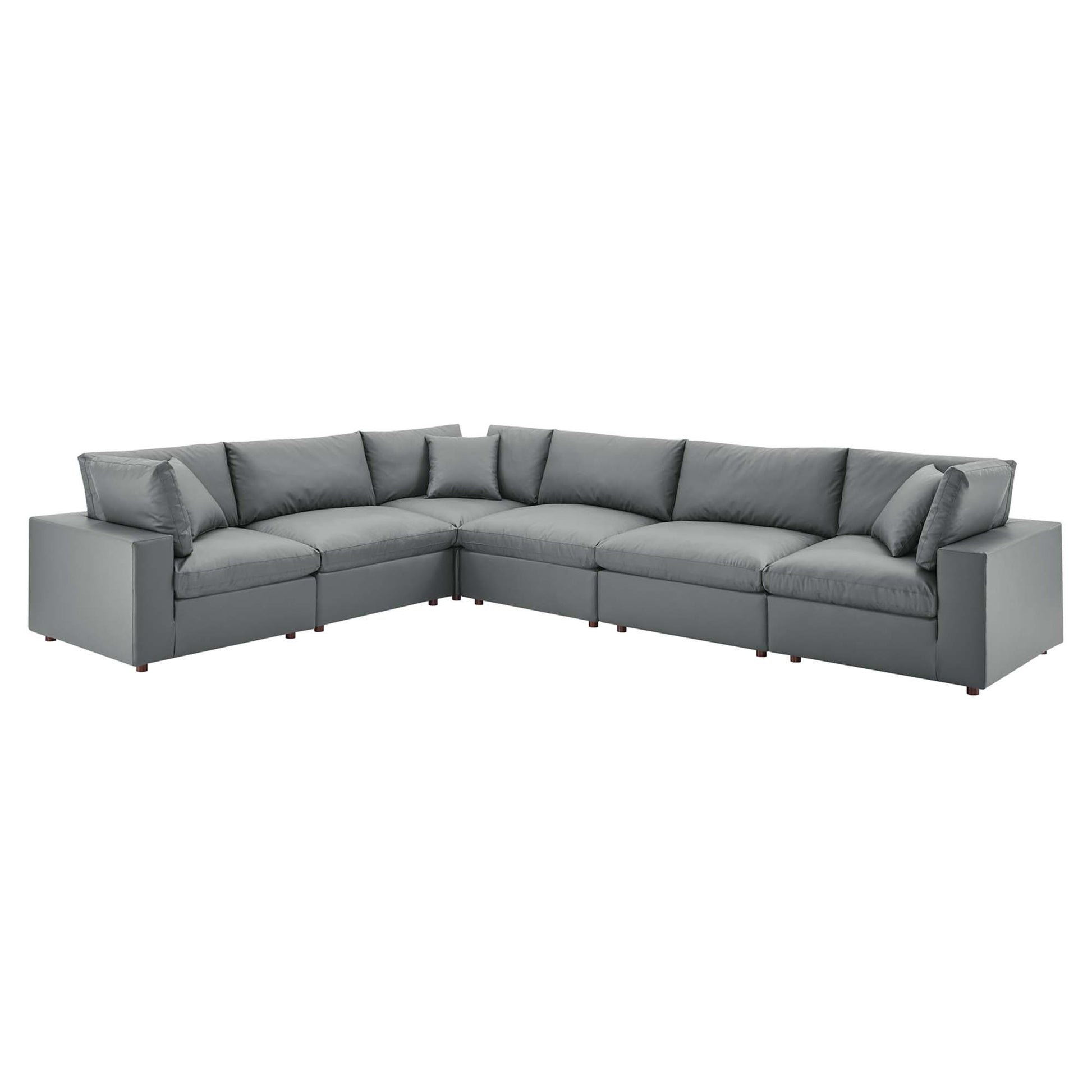 Commix Down Filled Overstuffed Vegan Leather 6-Piece Sectional Sofa - Gray