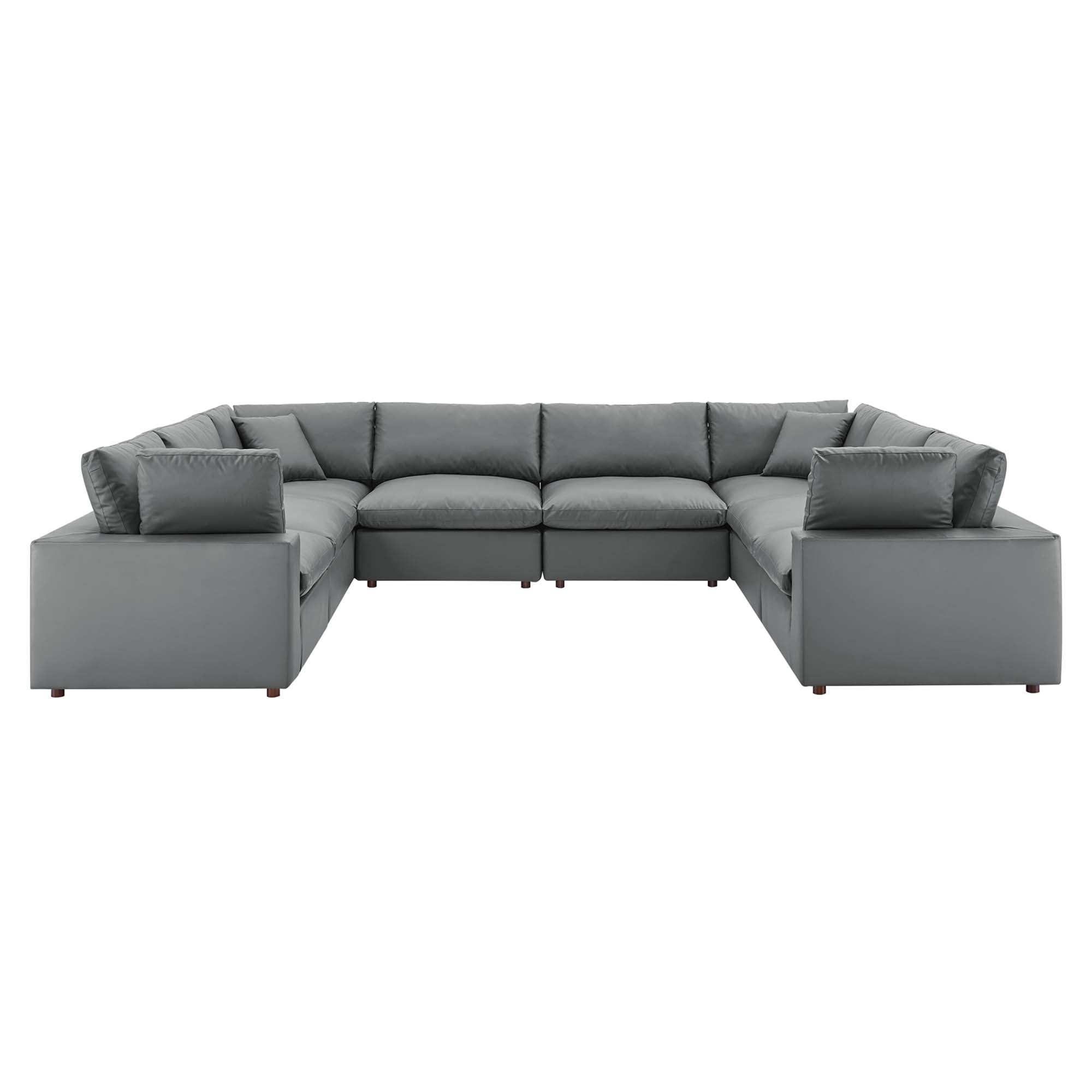 Commix Down Filled Overstuffed Vegan Leather 8-Piece Sectional Sofa - Gray