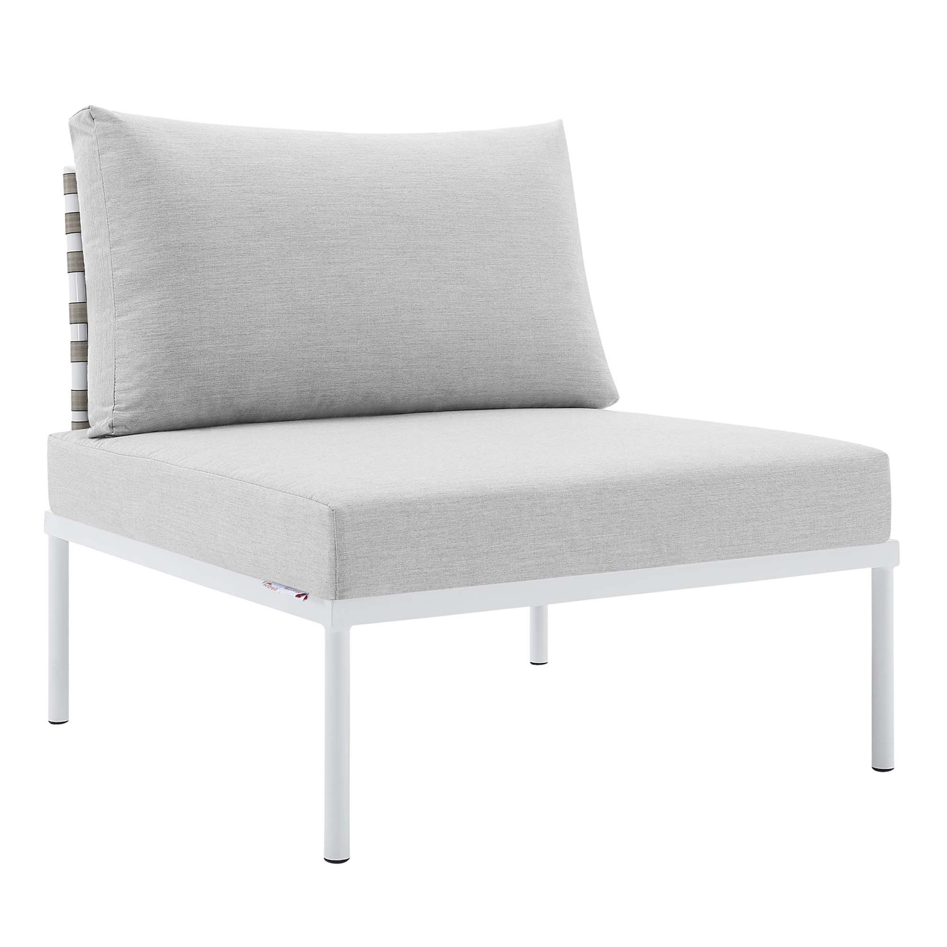 Harmony Sunbrella® Basket Weave Outdoor Patio Aluminum Armless Chair - Tan Gray