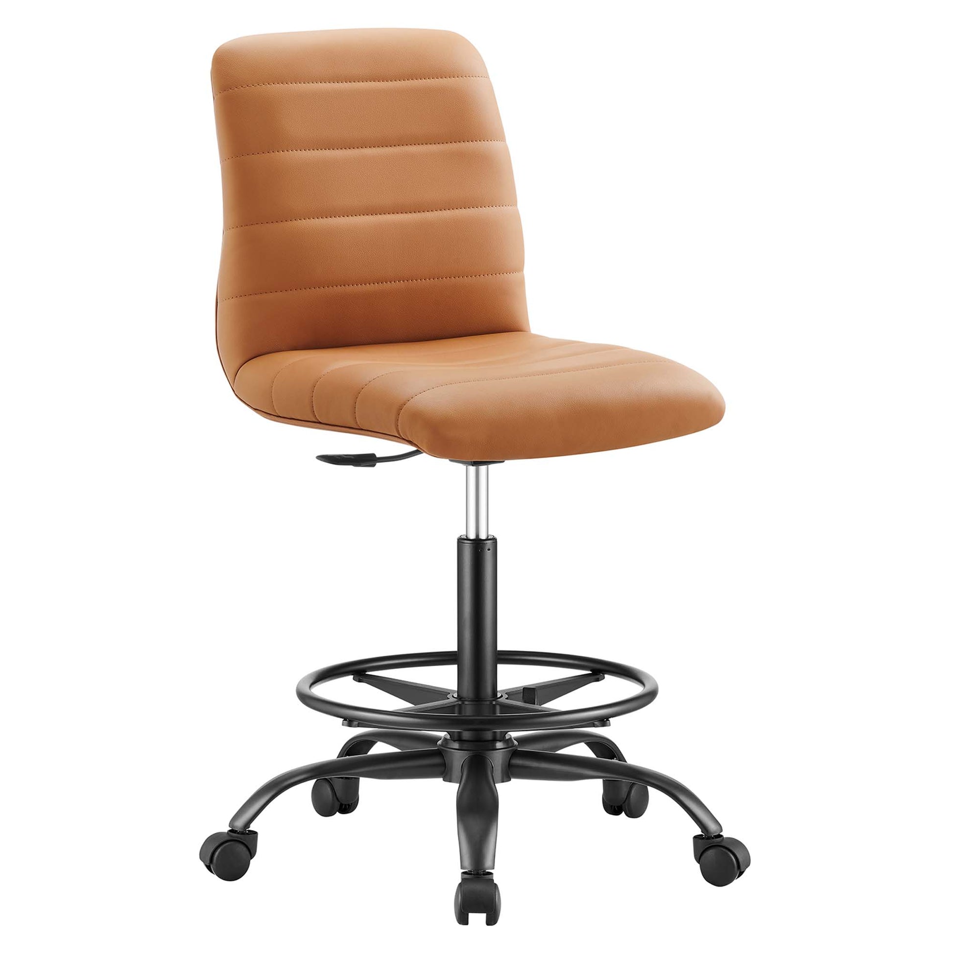 Ripple Armless Vegan Leather Drafting Chair - Black Tan