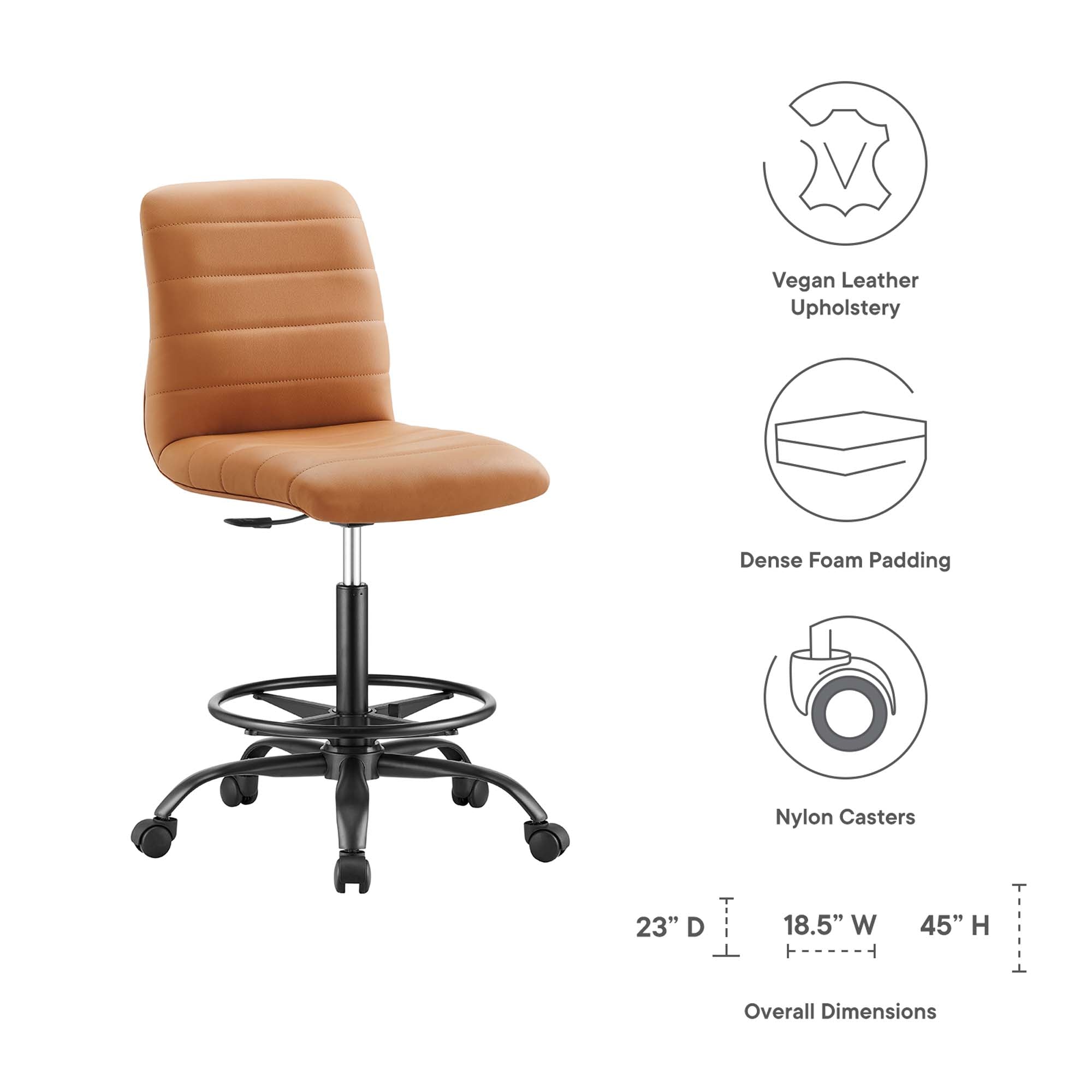 Ripple Armless Vegan Leather Drafting Chair - Black White
