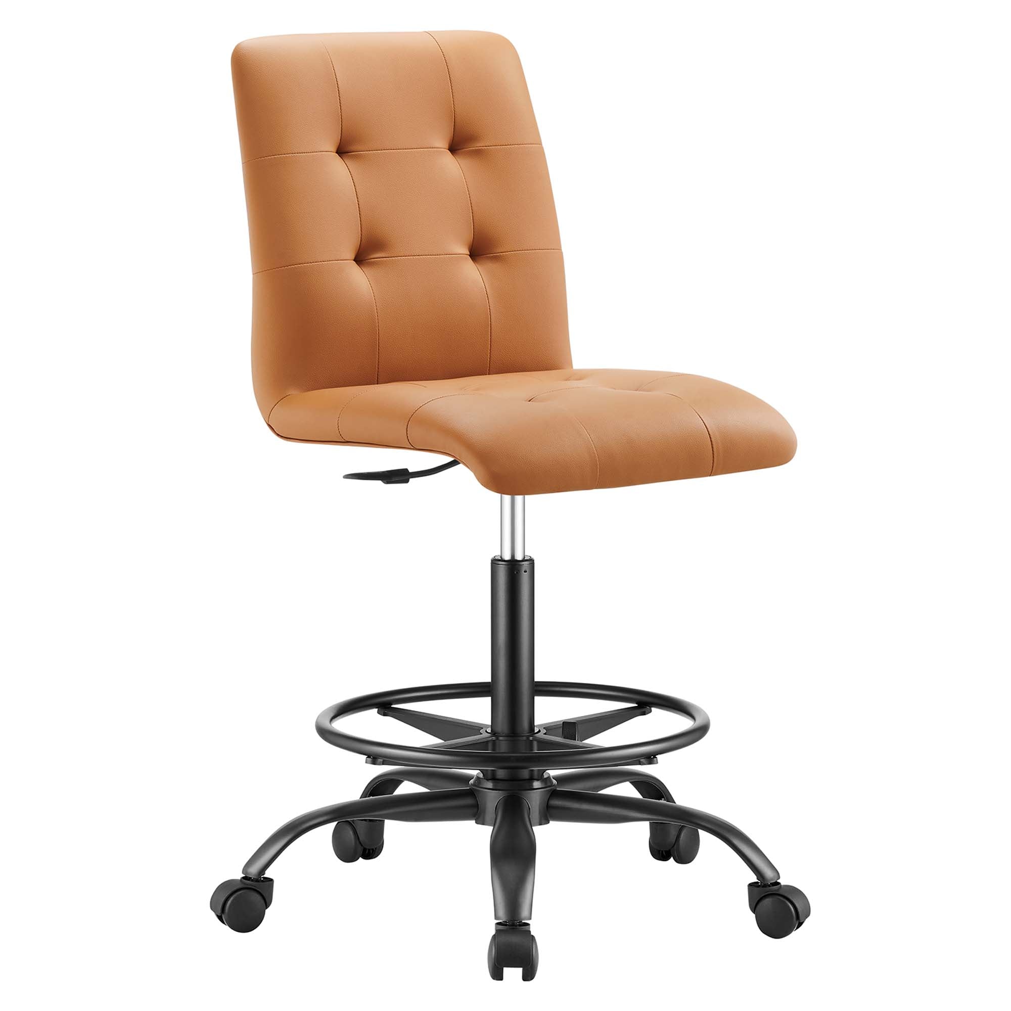 Prim Armless Vegan Leather Drafting Chair - Black Tan