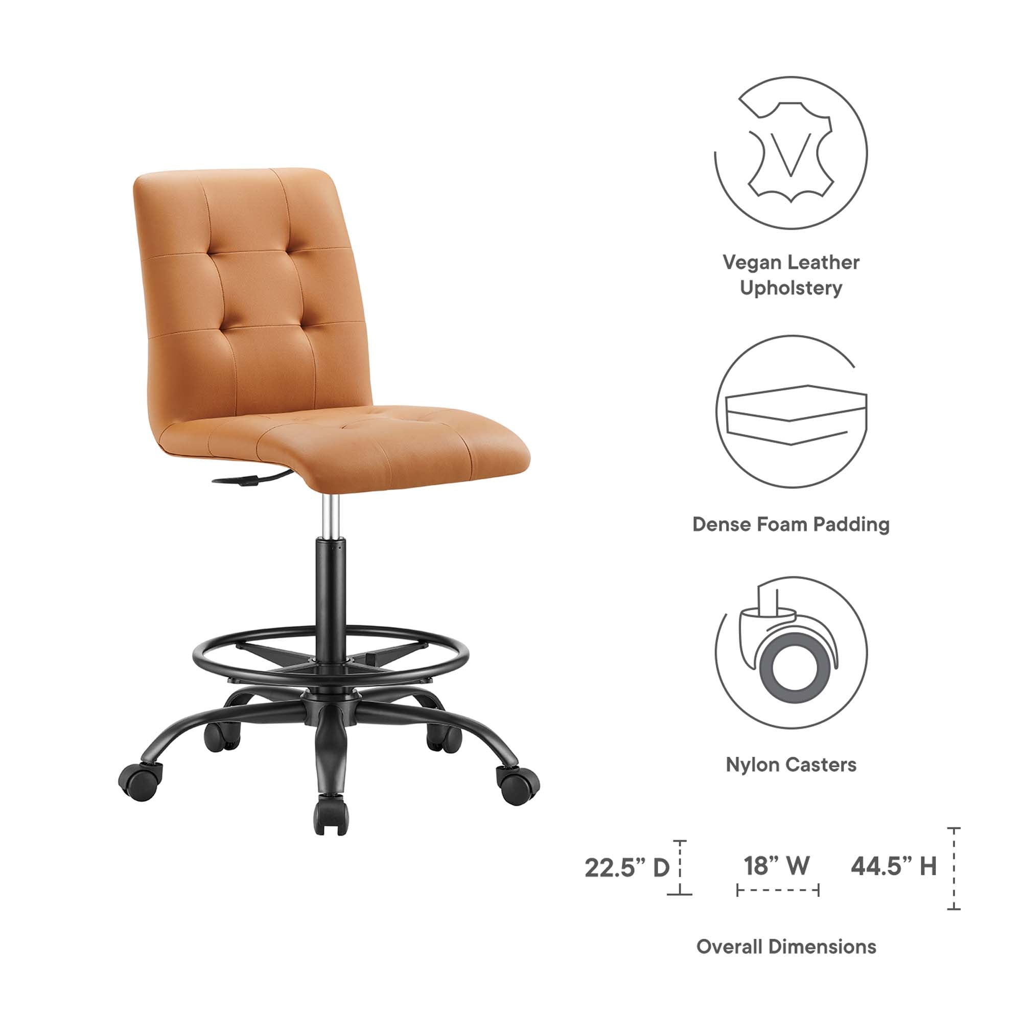 Prim Armless Vegan Leather Drafting Chair - Black White