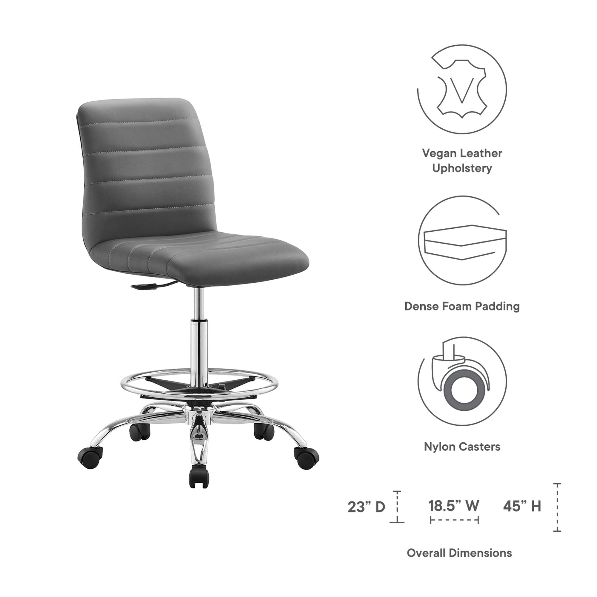 Ripple Armless Vegan Leather Drafting Chair - Silver Tan