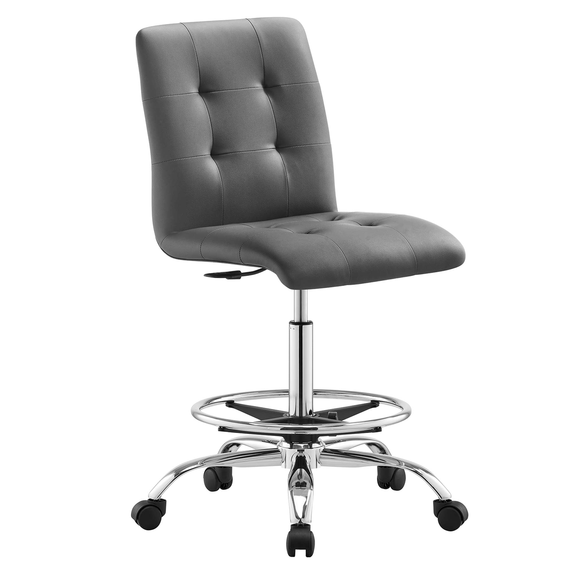 Prim Armless Vegan Leather Drafting Chair - Silver Gray