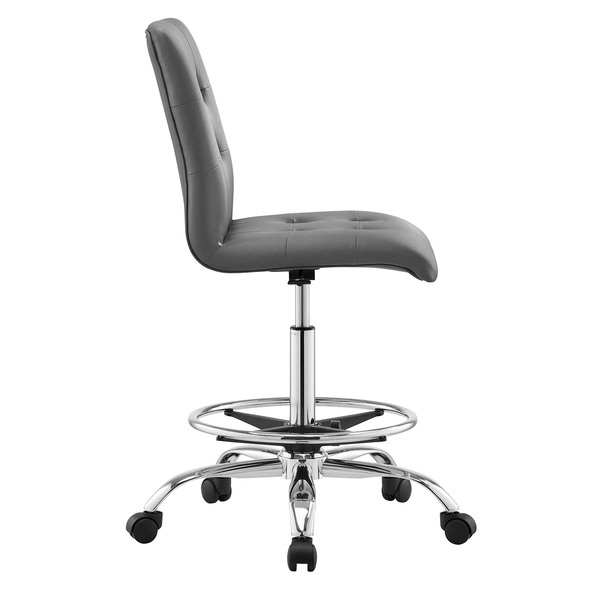 Prim Armless Vegan Leather Drafting Chair - Silver White