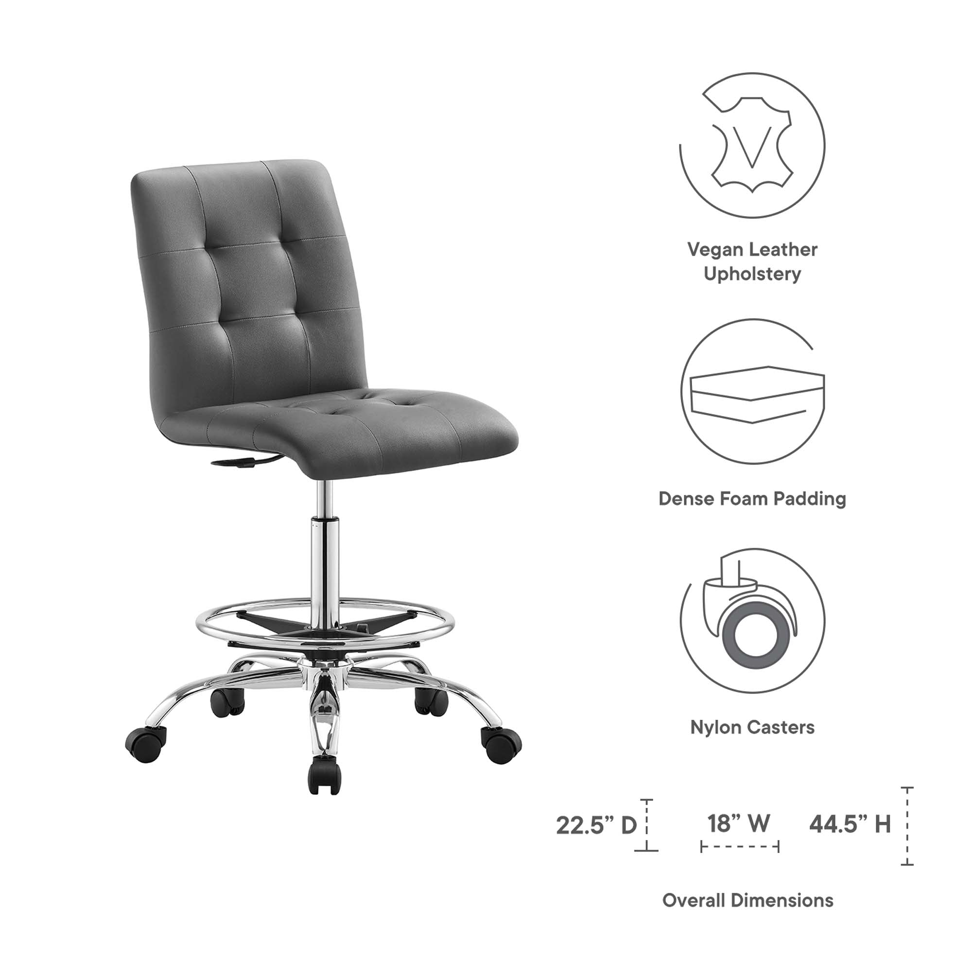 Prim Armless Vegan Leather Drafting Chair - Silver Tan