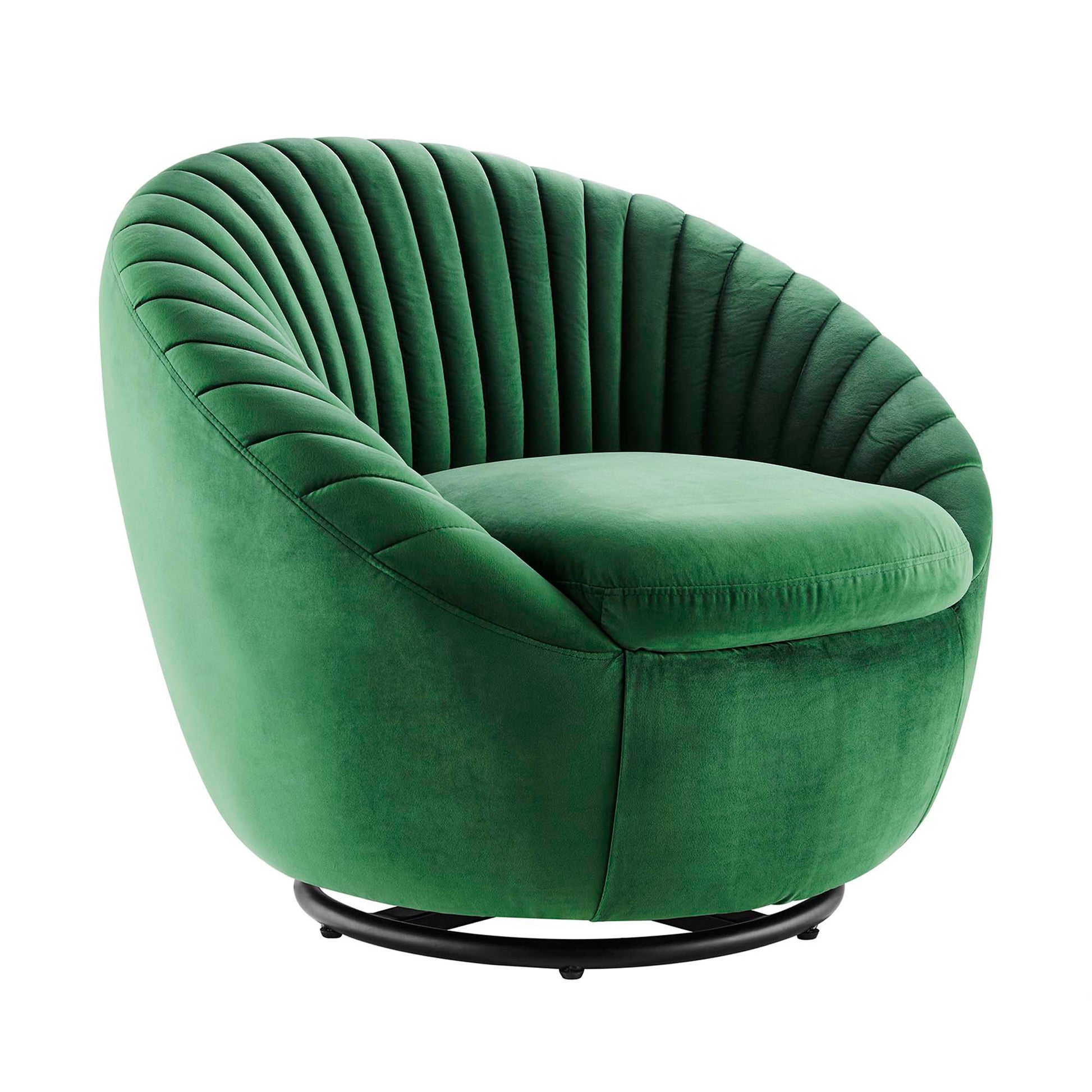 Whirr Tufted Performance Velvet Swivel Chair - Black Emerald