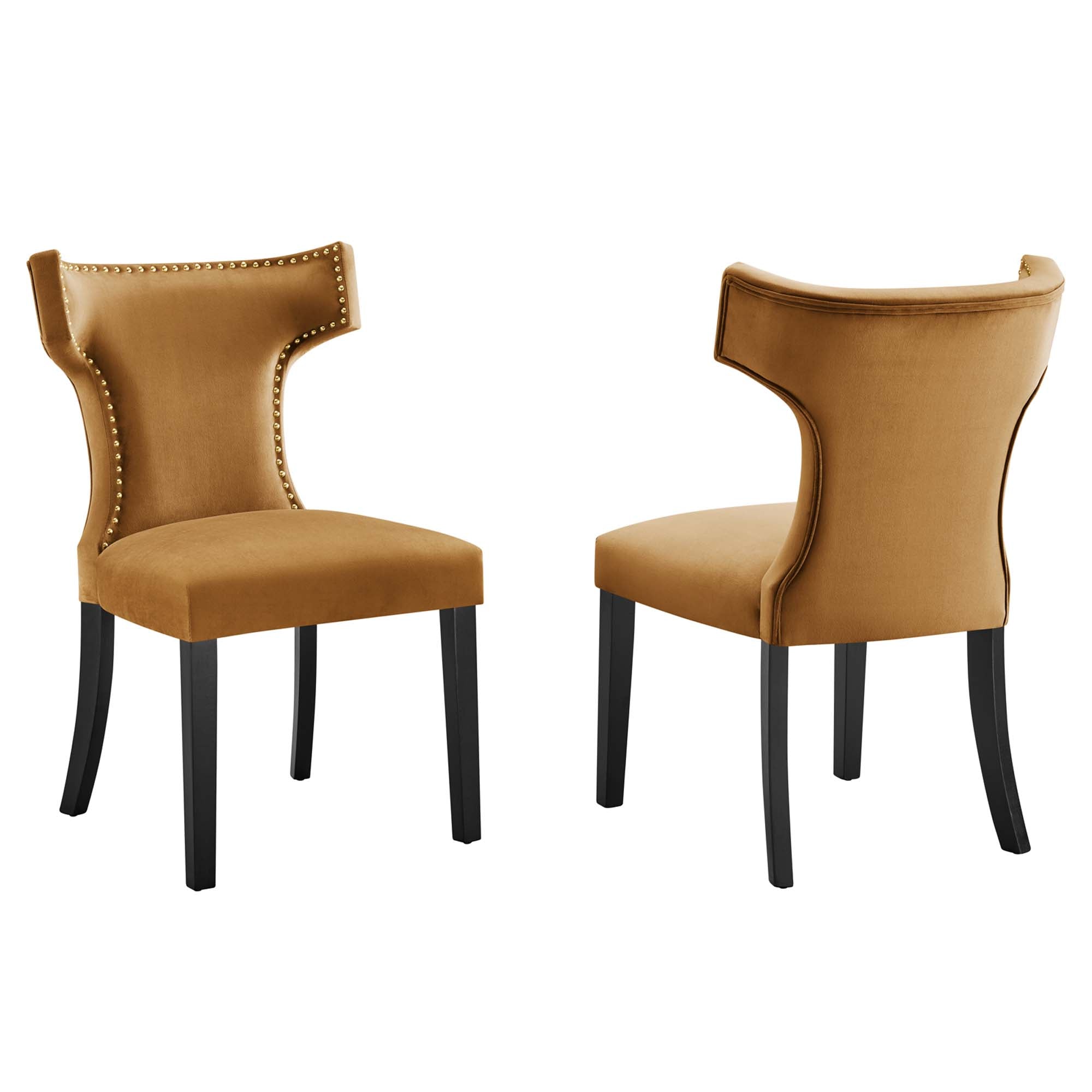 Curve Performance Velvet Dining Chairs - Set of 2 - Cognac