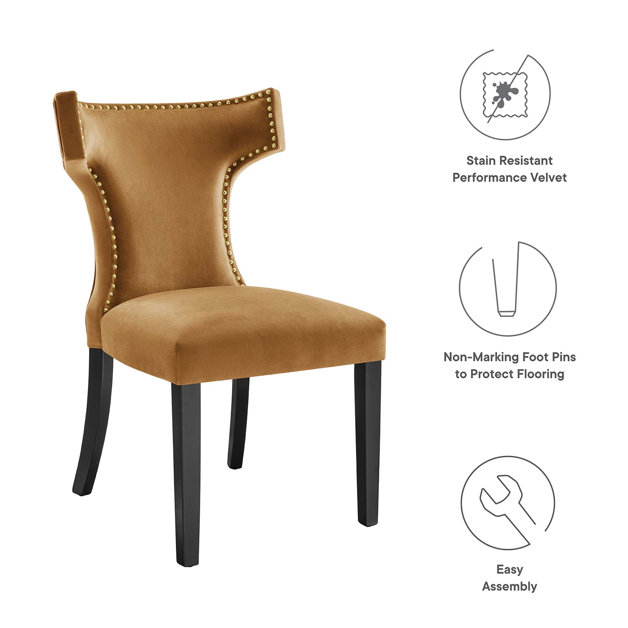 Curve Performance Velvet Dining Chairs - Set of 2 - White