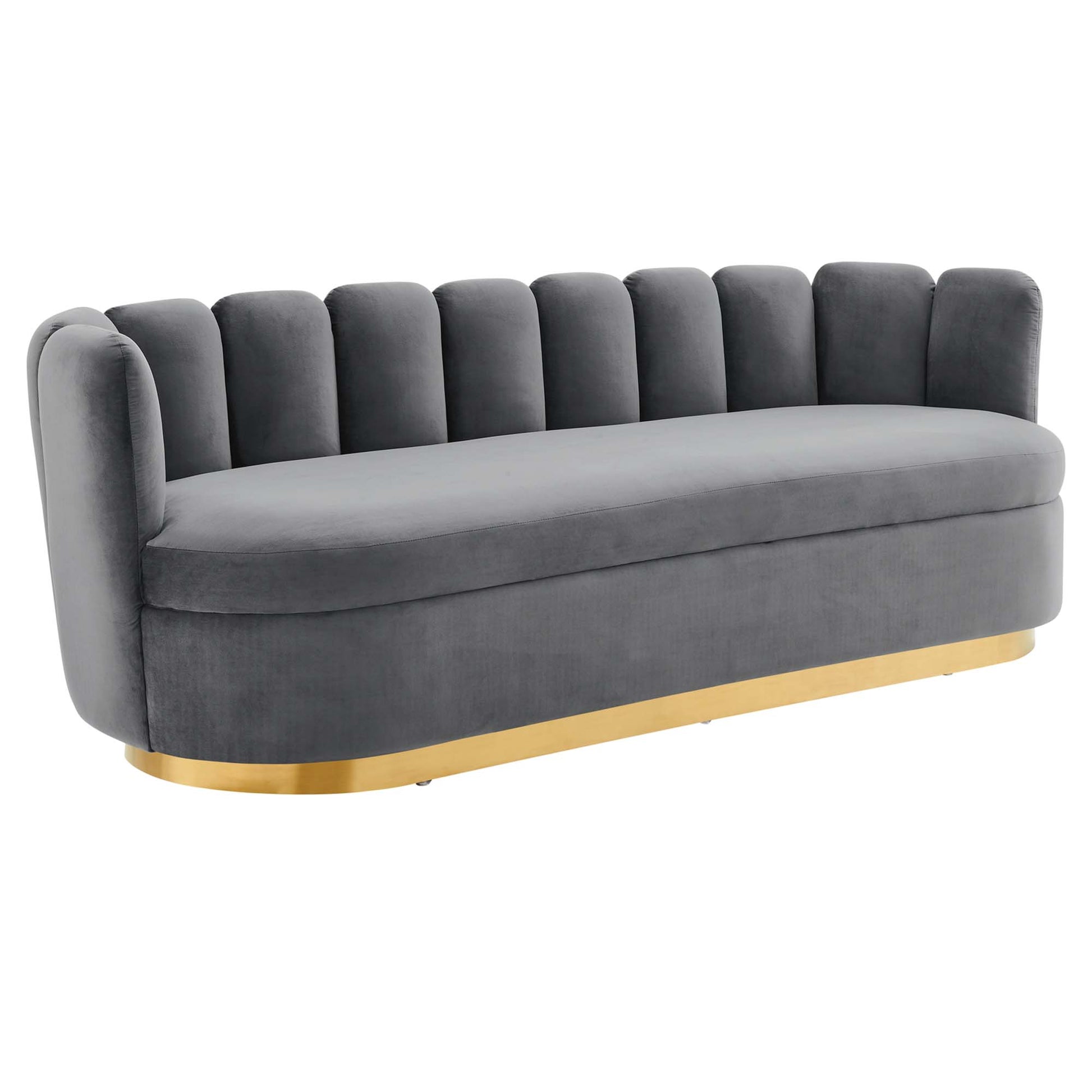 Victoria Channel Tufted Performance Velvet Sofa - Gray