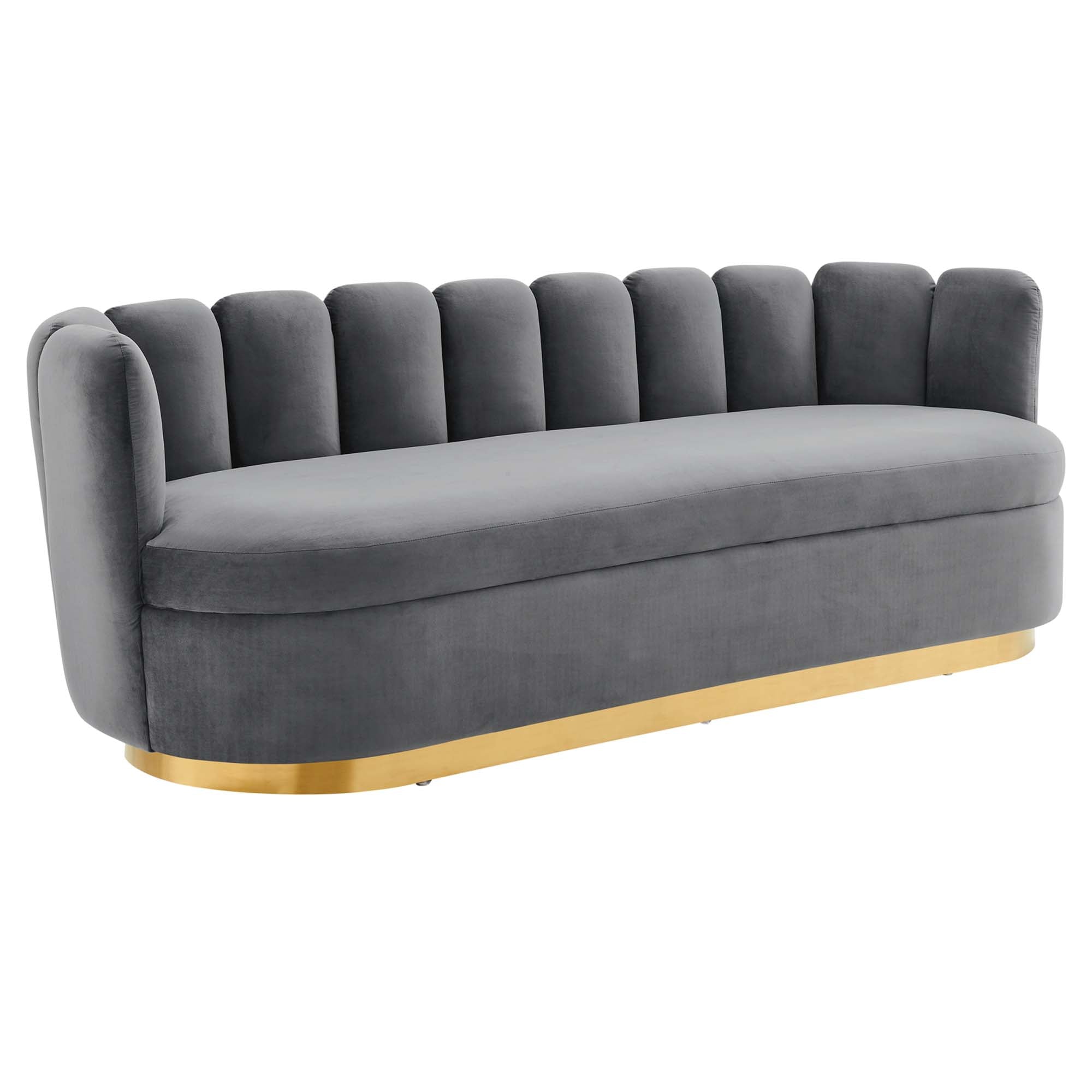 Victoria Channel Tufted Performance Velvet Sofa - Gray