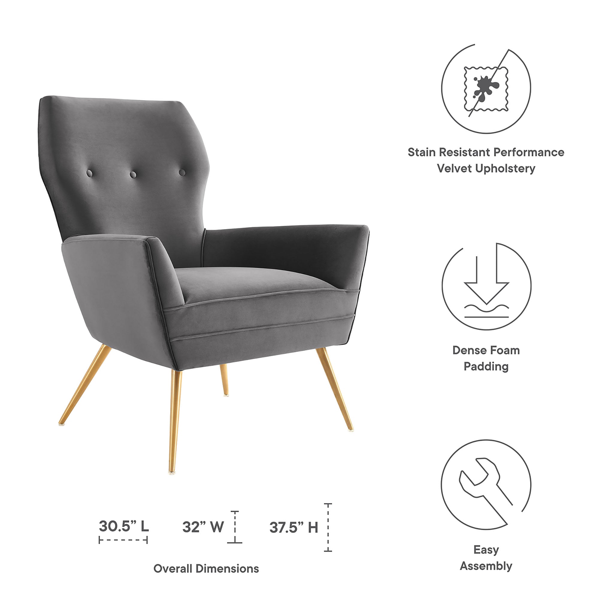 Renata Button Tufted Performance Velvet Armchair - Navy