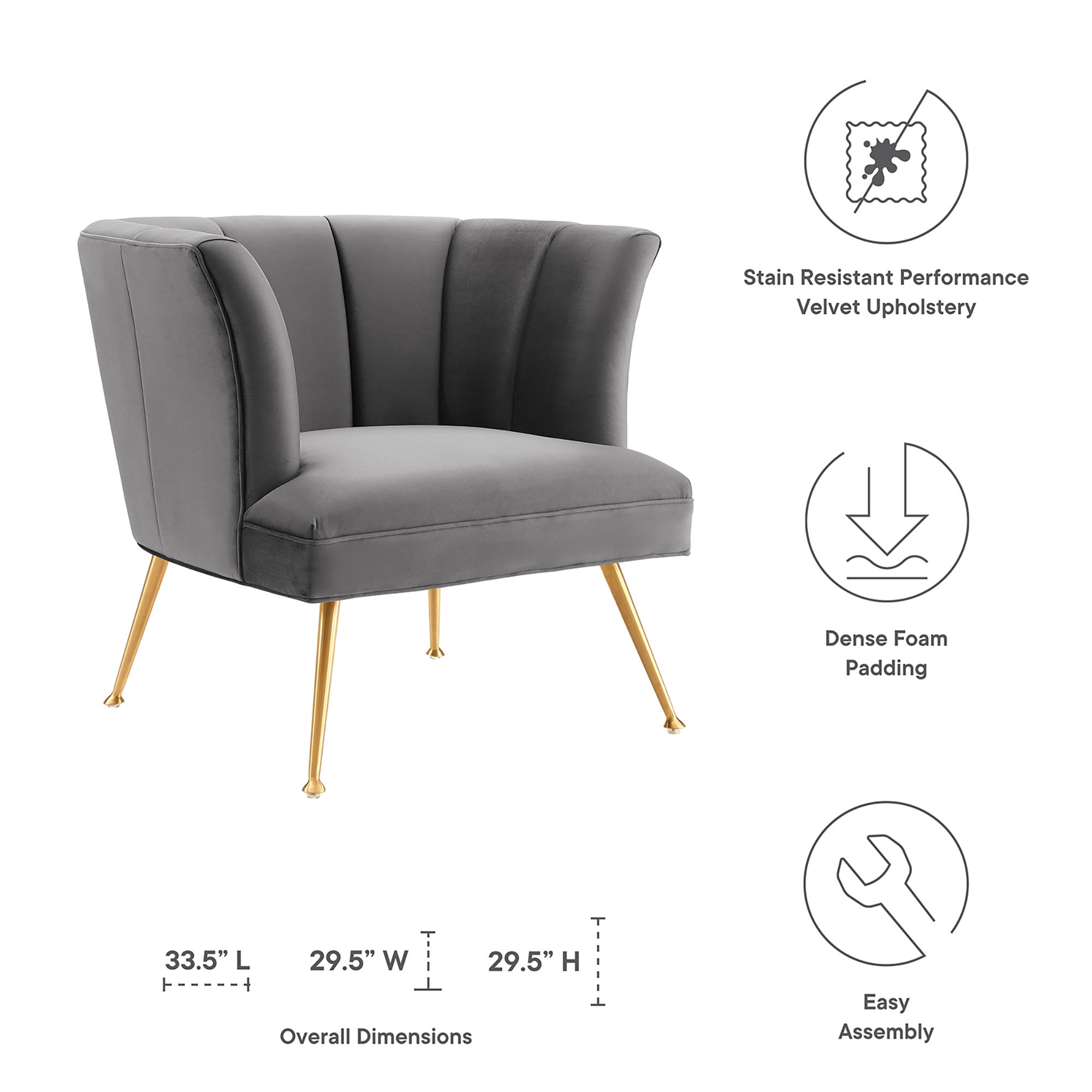 Veronica Channel Tufted Performance Velvet Armchair - Mint