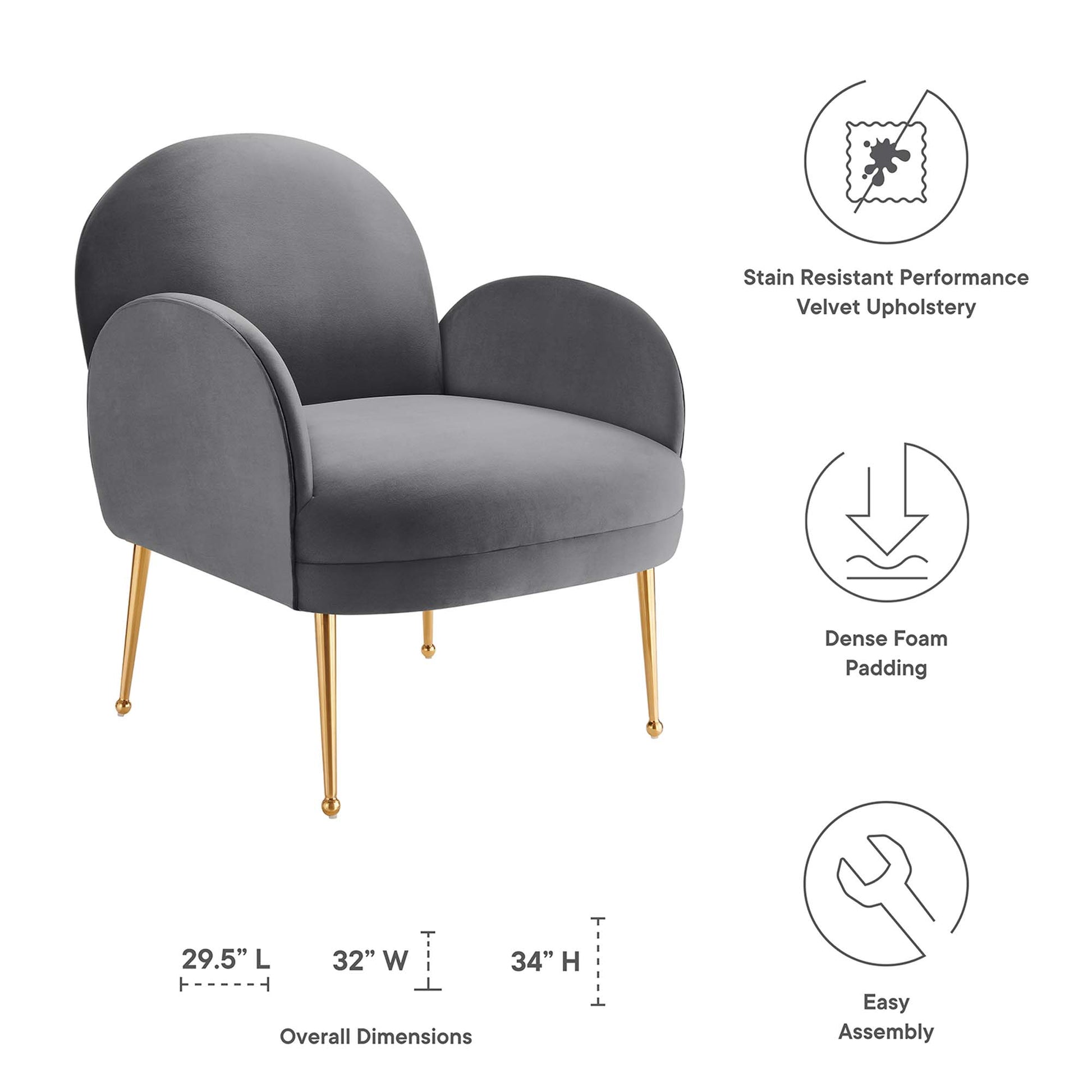 Transcend Performance Velvet Armchair - Maroon