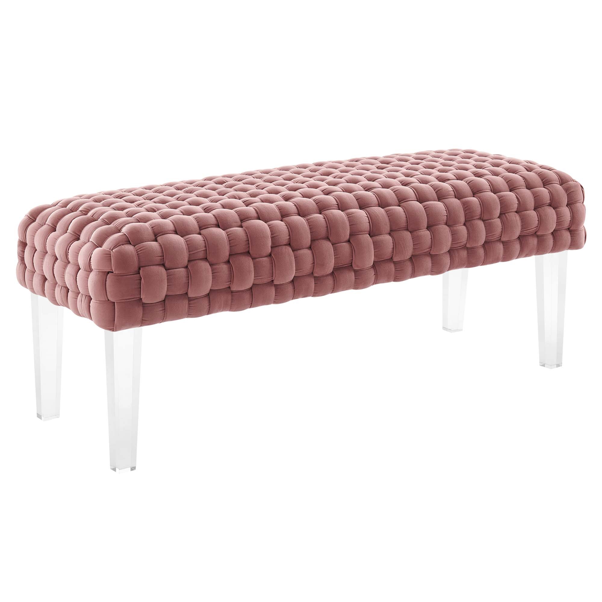 Prologue Woven Performance Velvet Ottoman - Dusty Rose