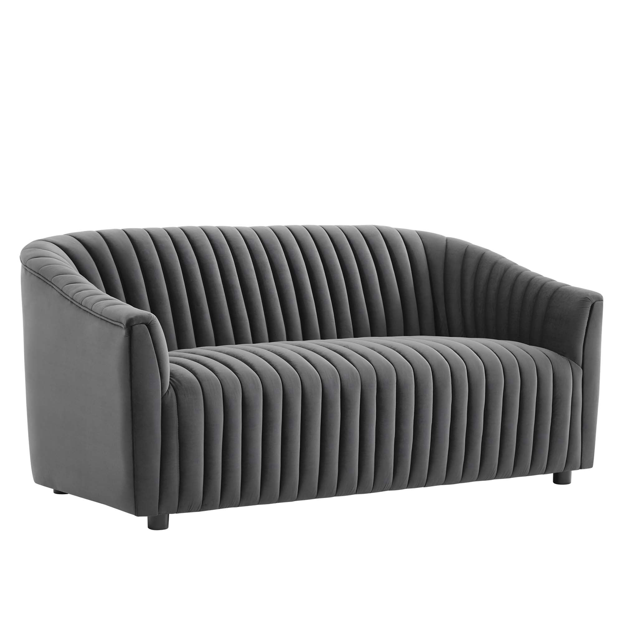 Announce Performance Velvet Channel Tufted Loveseat - Charcoal