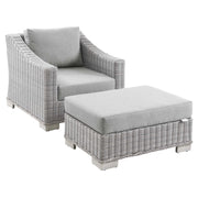 Conway 2-Piece Outdoor Patio Wicker Rattan Armchair and Ottoman Set - Light Gray Gray