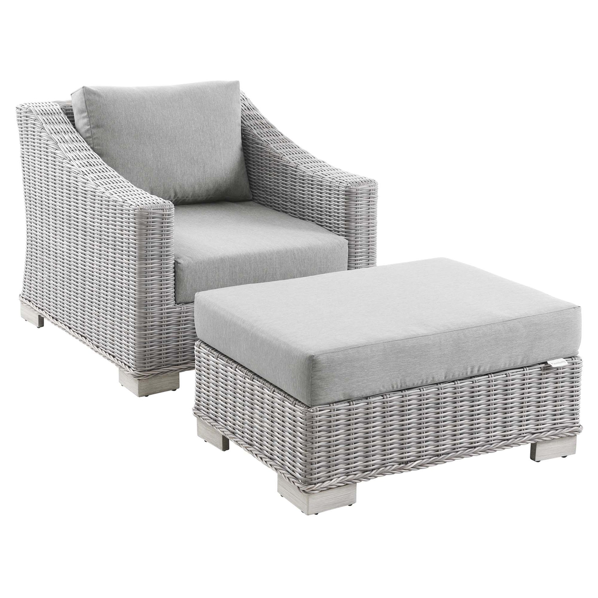 Conway 2-Piece Outdoor Patio Wicker Rattan Armchair and Ottoman Set - Light Gray Gray