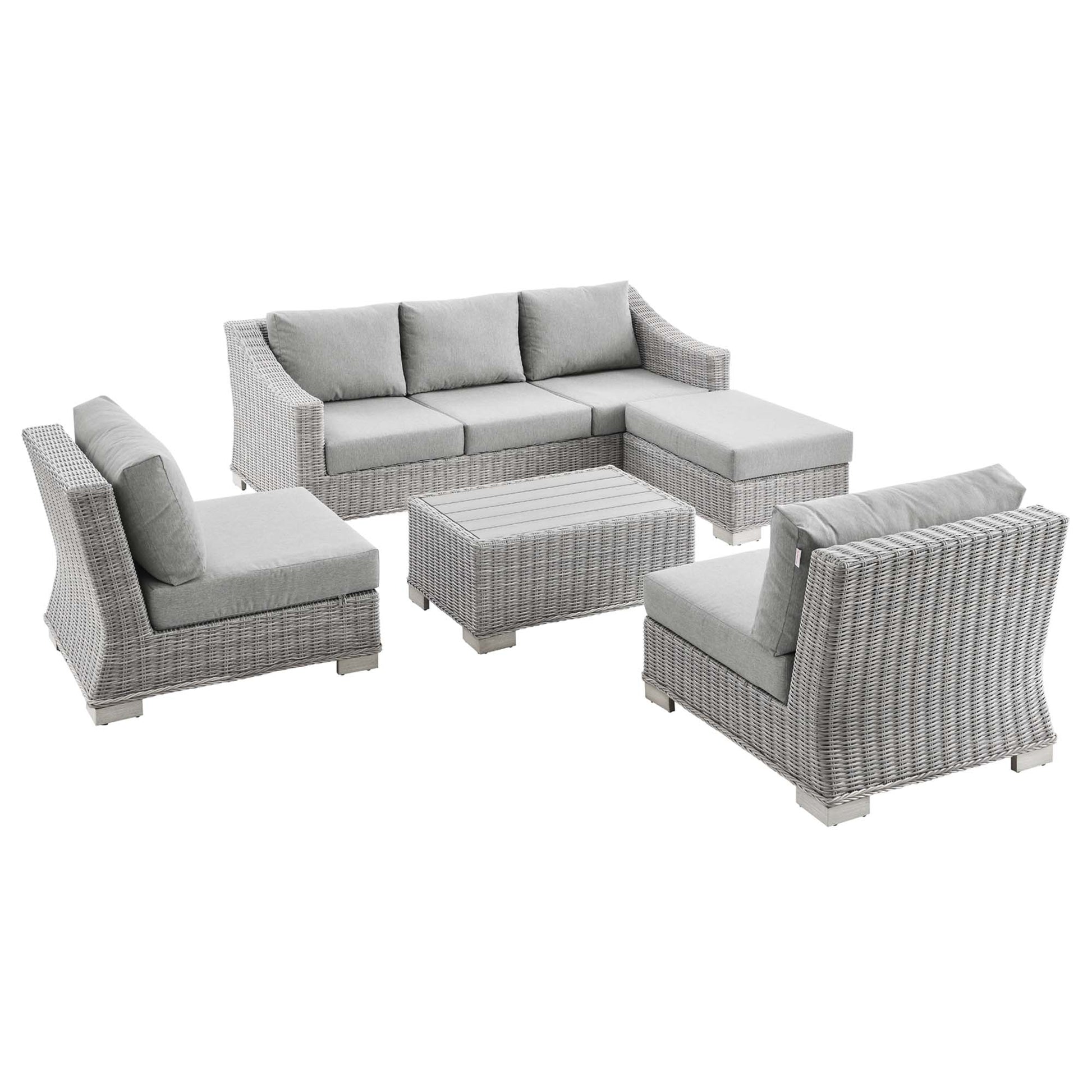 Conway 5-Piece Outdoor Patio Wicker Rattan Furniture Set - Light Gray Gray