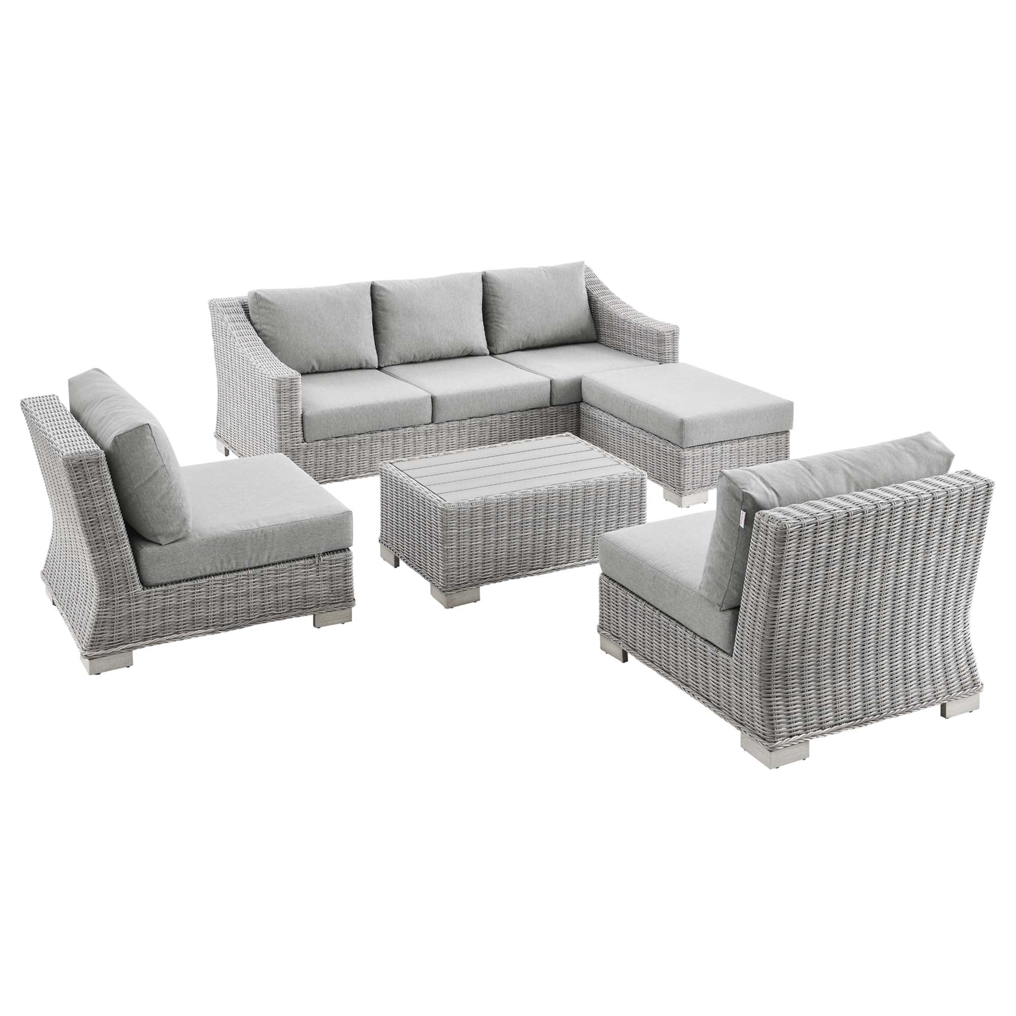 Conway 5-Piece Outdoor Patio Wicker Rattan Furniture Set - Light Gray Gray