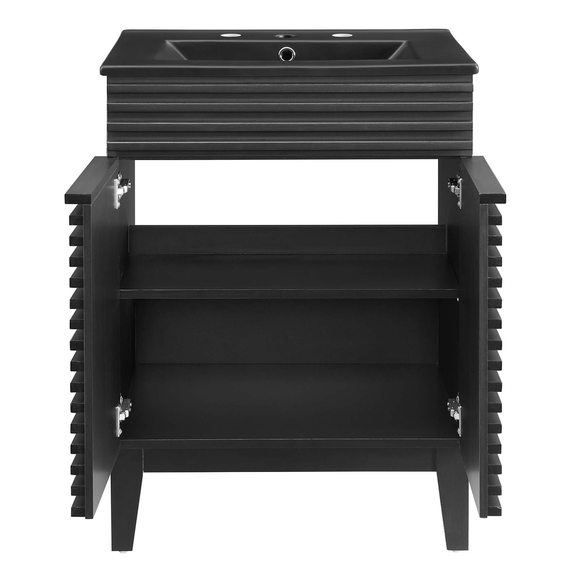 Render Bathroom Vanity with Black Basin Included - White Black