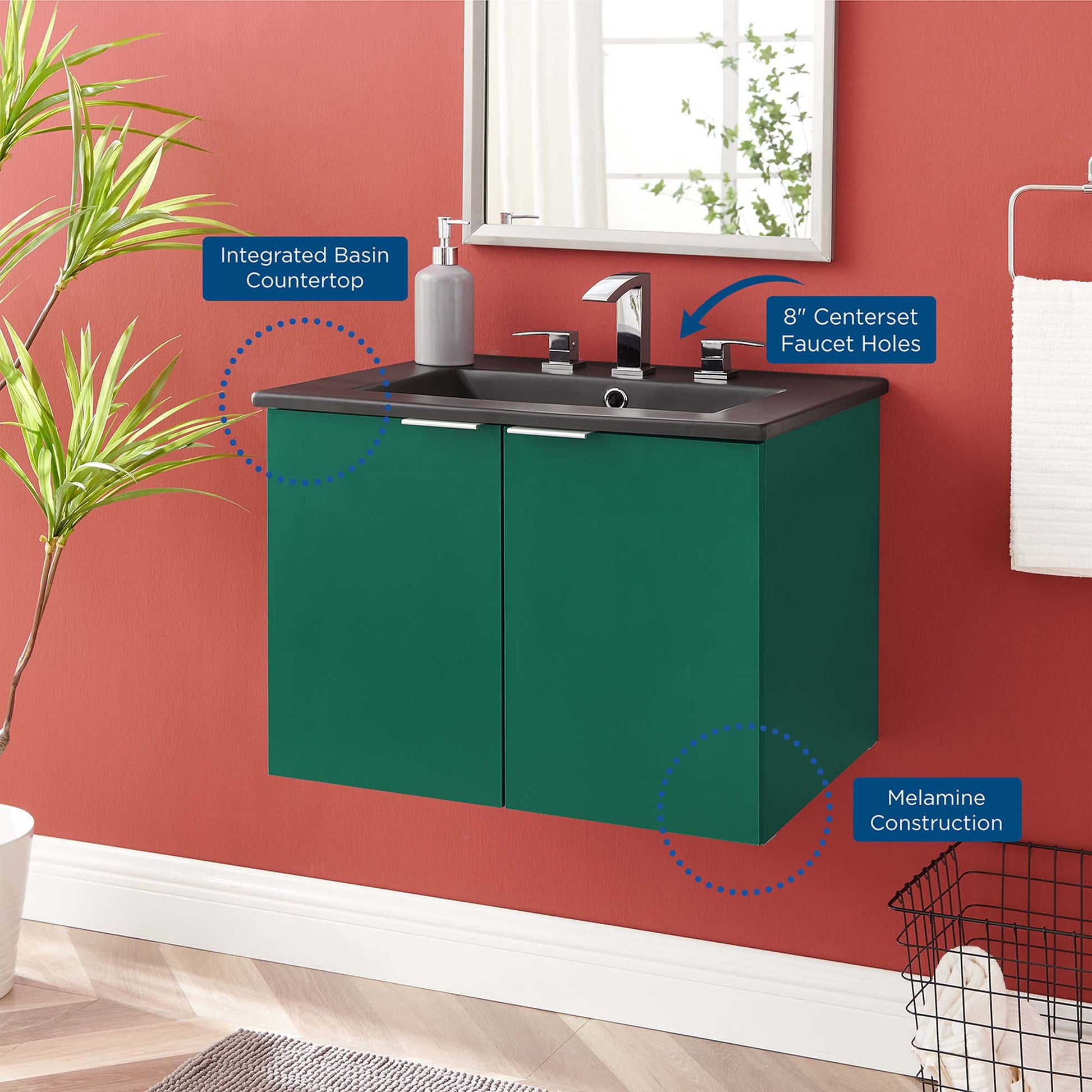 Maybelle Wall-Mount Bathroom Vanity Basin Included - Gray Black