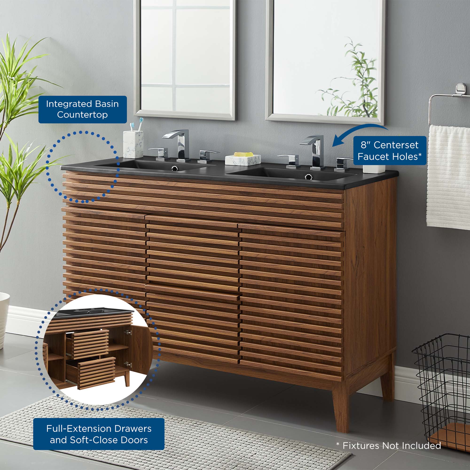 Render 48" Bathroom  Vanity with Black Basin Included