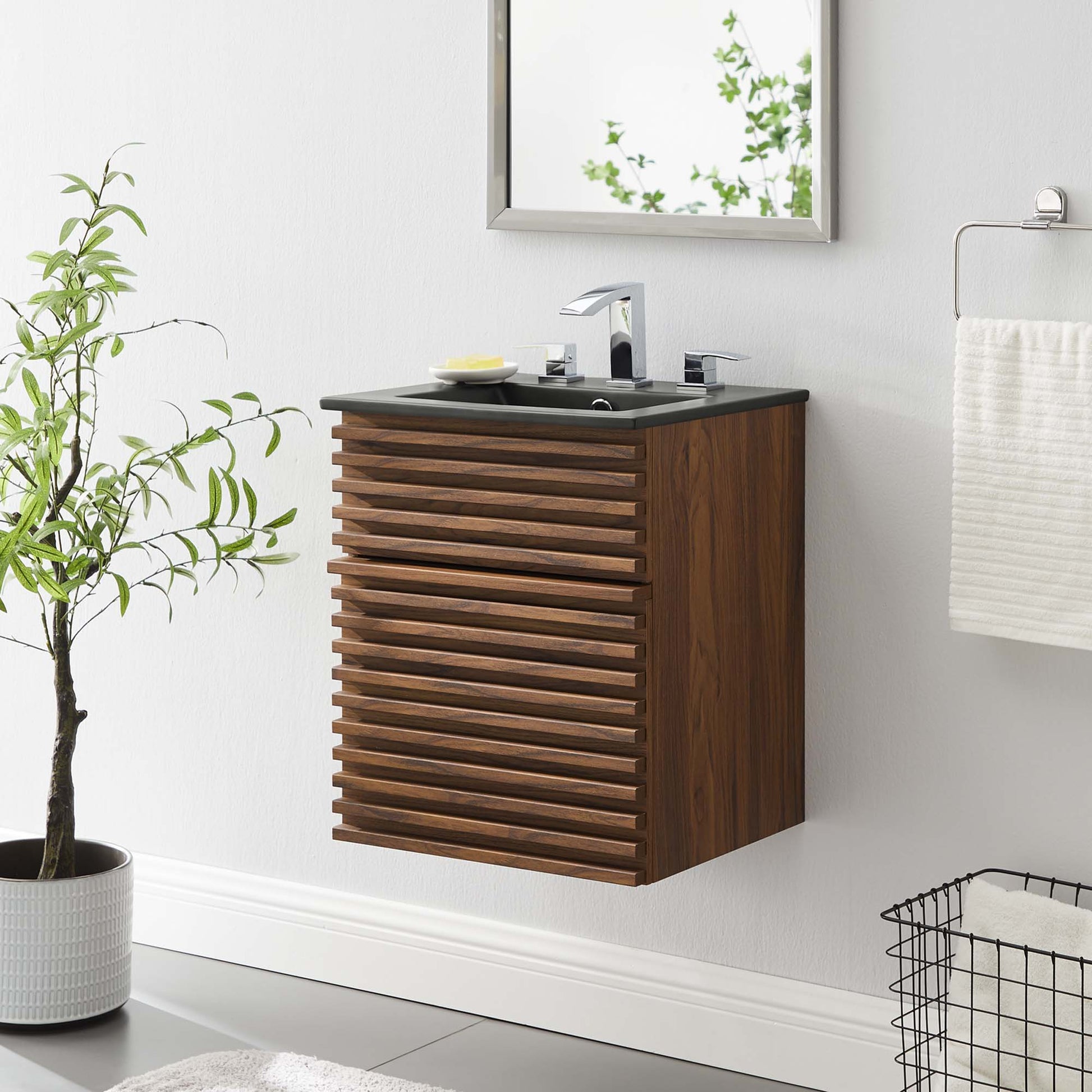 Render Wall-Mount Bathroom Vanity with Black Basin Included