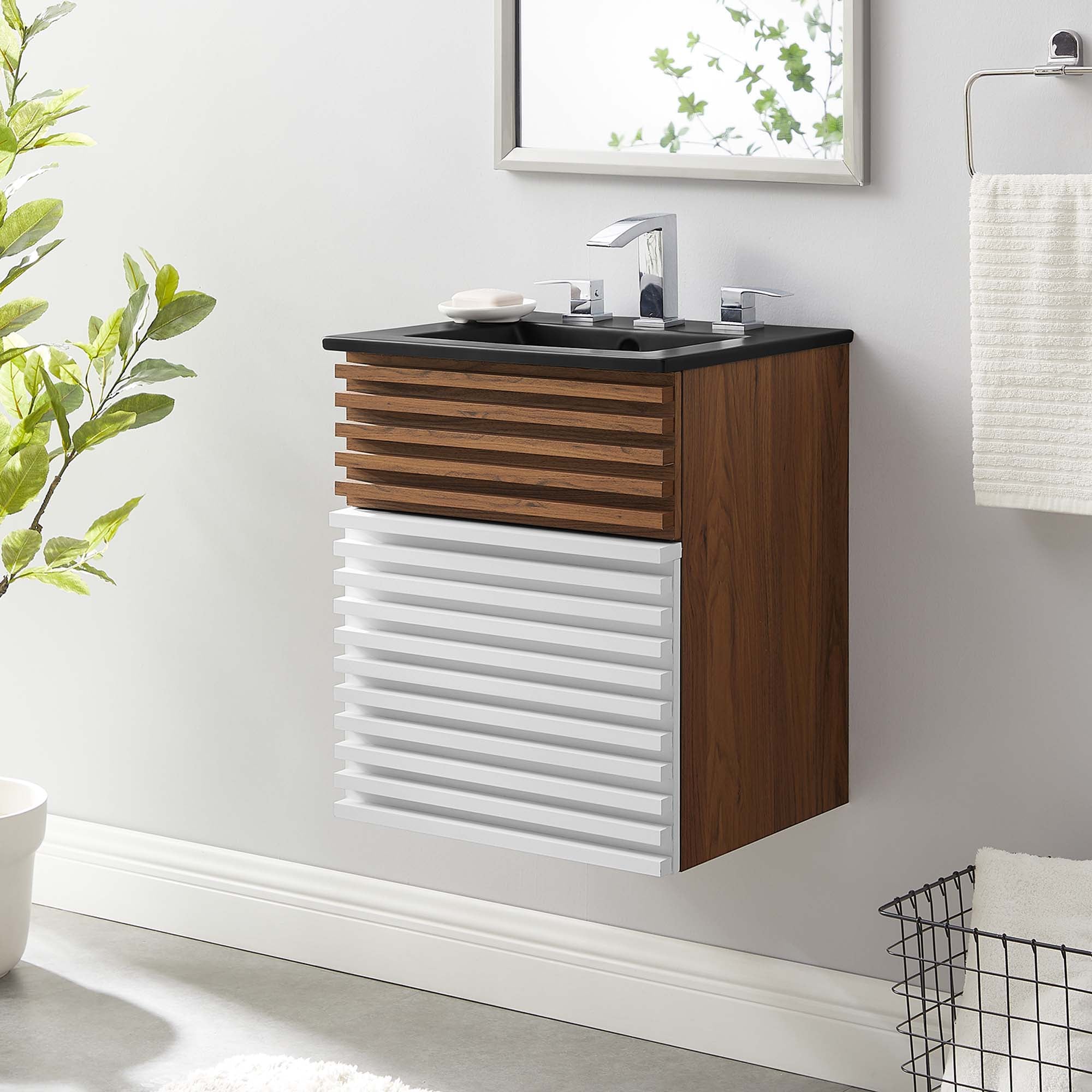 Render Wall-Mount Bathroom Vanity with Black Basin Included
