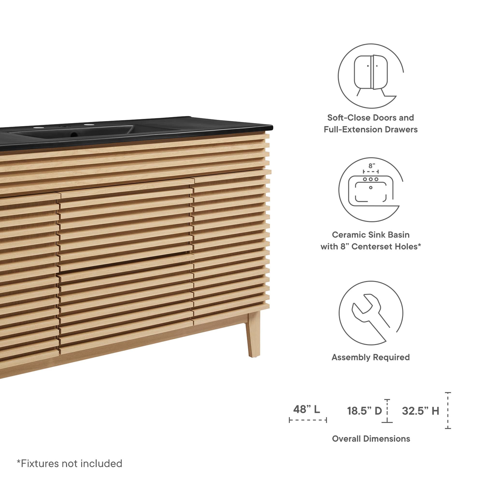 Render 48" Single Sink Bathroom Vanity - Walnut Black