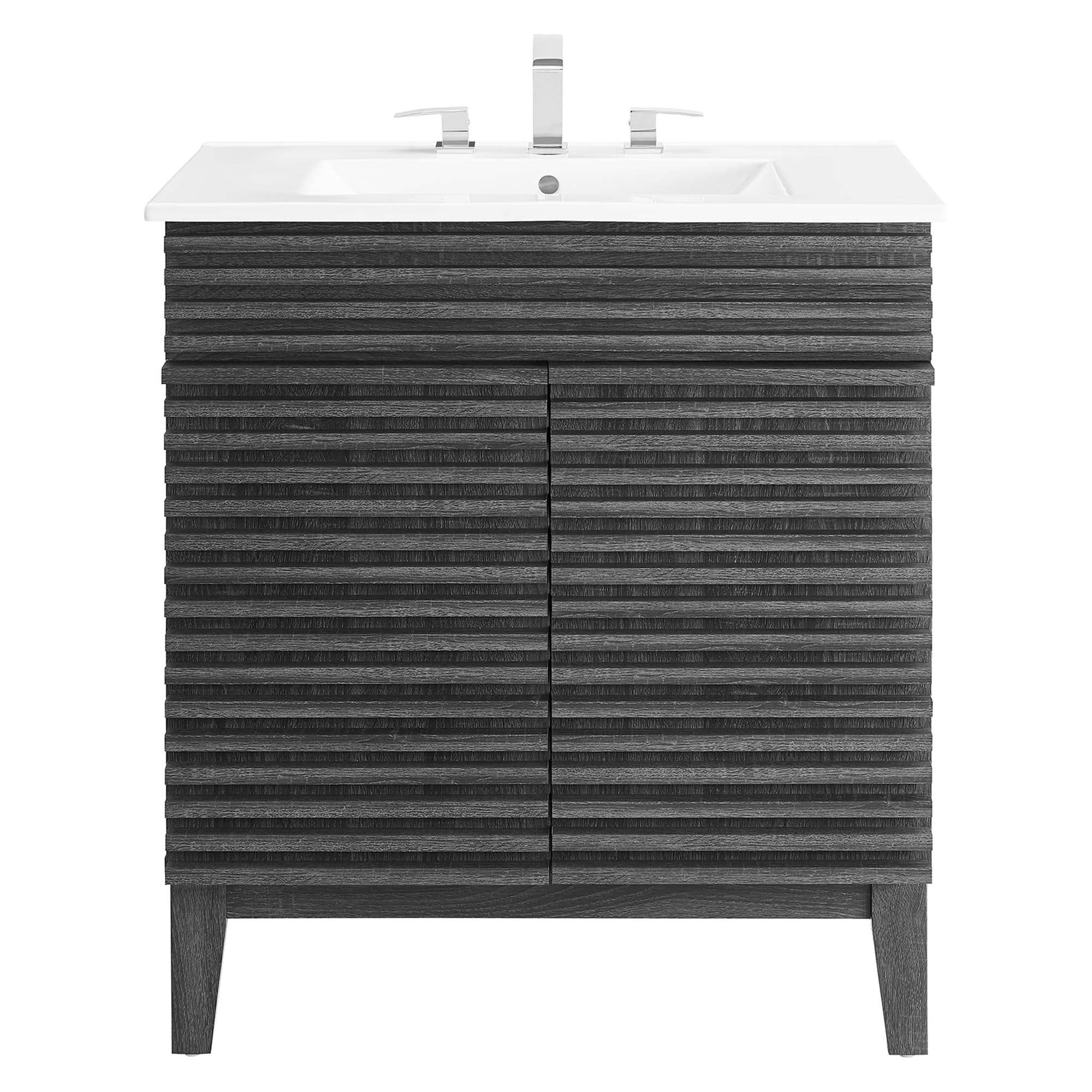 Render 30" and 36" Bathroom Vanities with White Basin Included - Walnut White