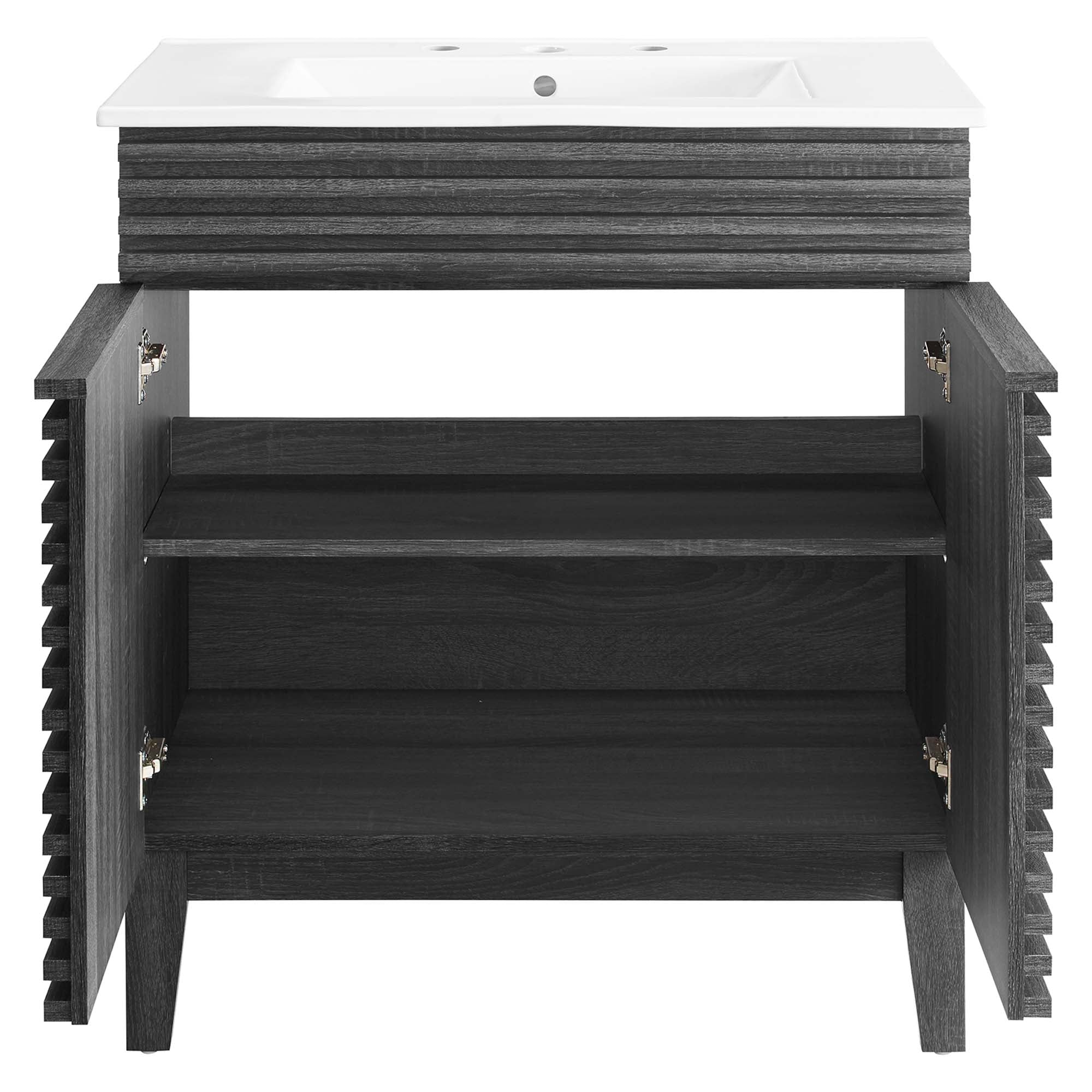 Render 30" and 36" Bathroom Vanities with White Basin Included - White Walnut White