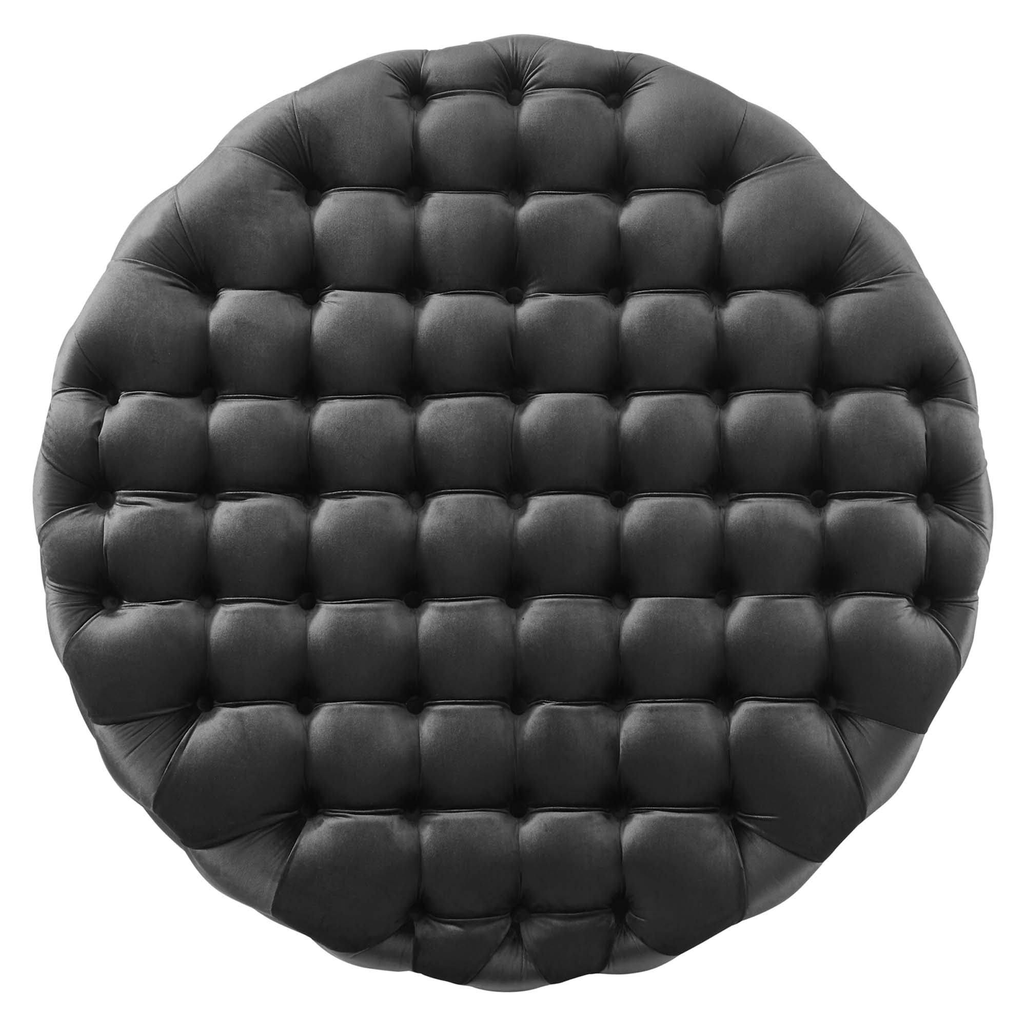 Amour Tufted Button Large Round Performance Velvet Ottoman - Cognac