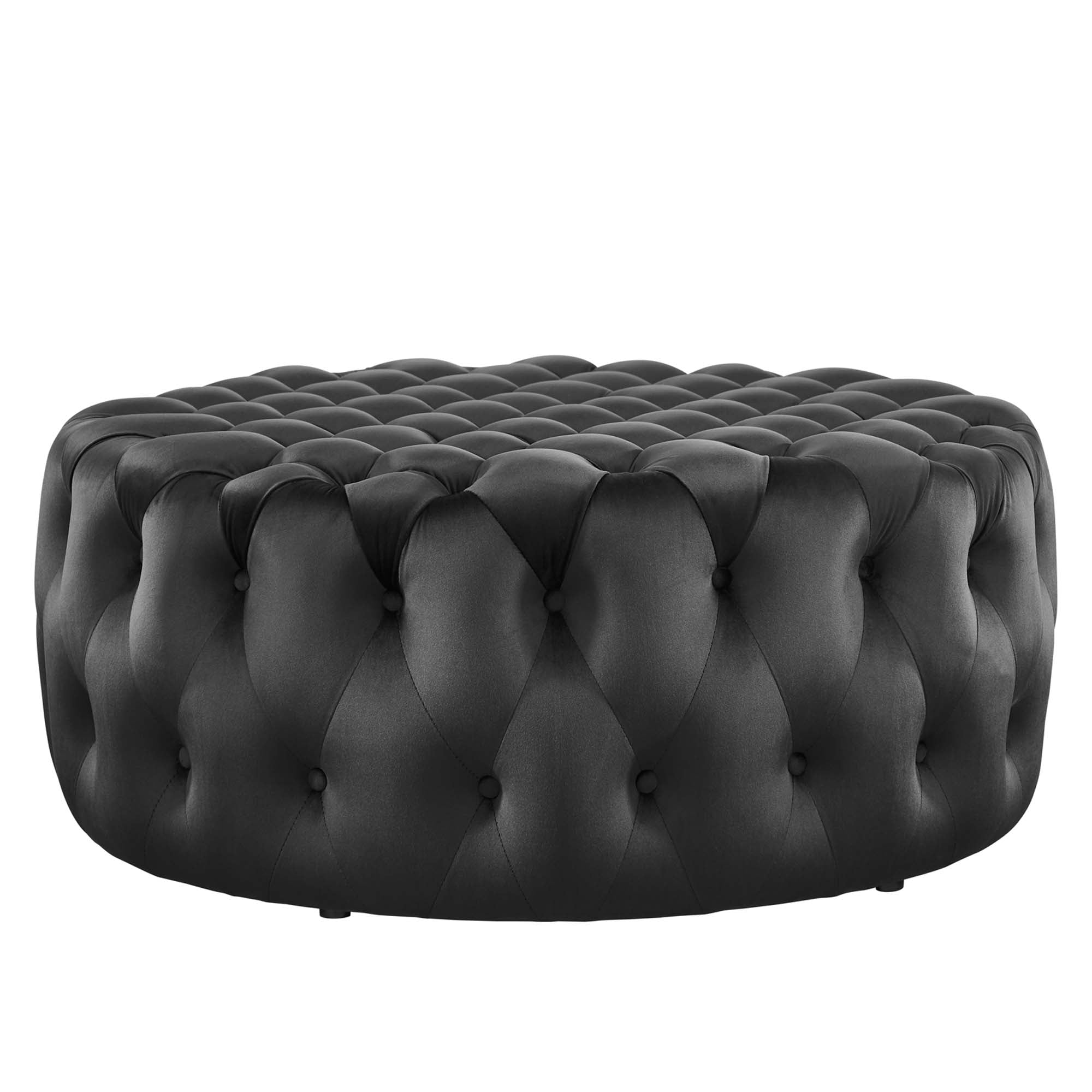 Amour Tufted Button Large Round Performance Velvet Ottoman - Dusty Rose