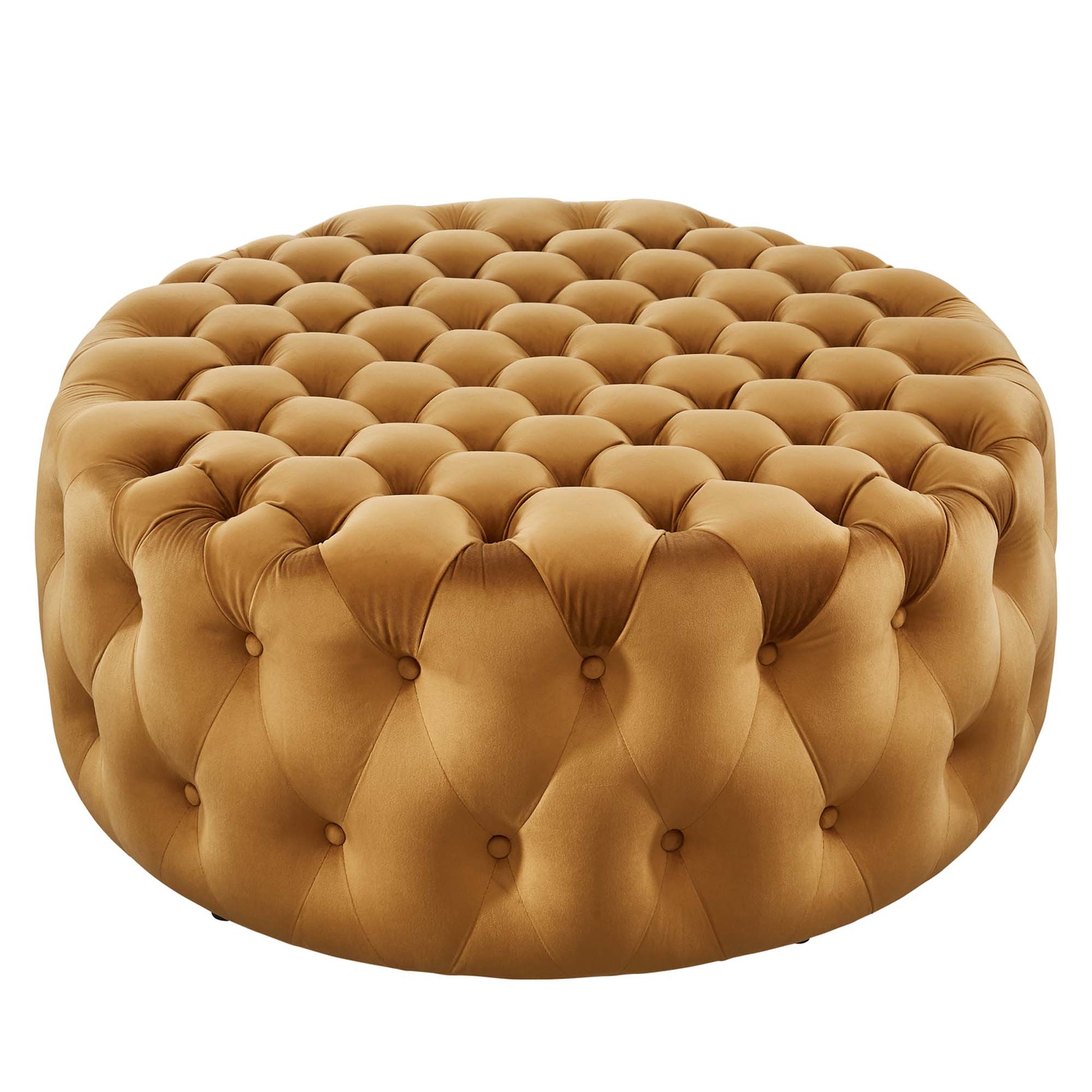 Amour Tufted Button Large Round Performance Velvet Ottoman - Navy