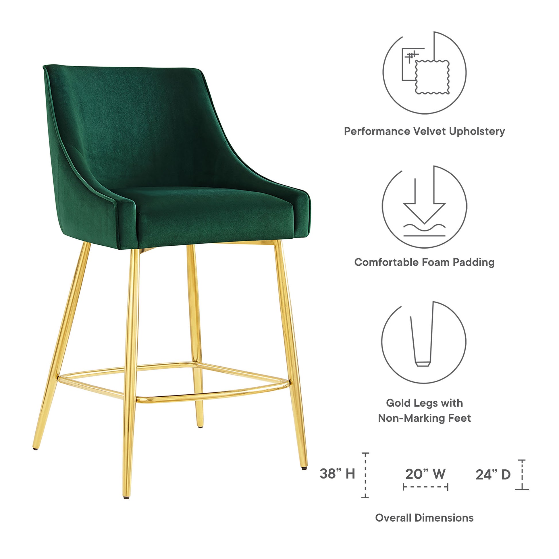 Discern Performance Velvet Counter Stool - Navy
