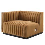 Conjure Channel Tufted Performance Velvet Left-Arm Chair - Black Cognac