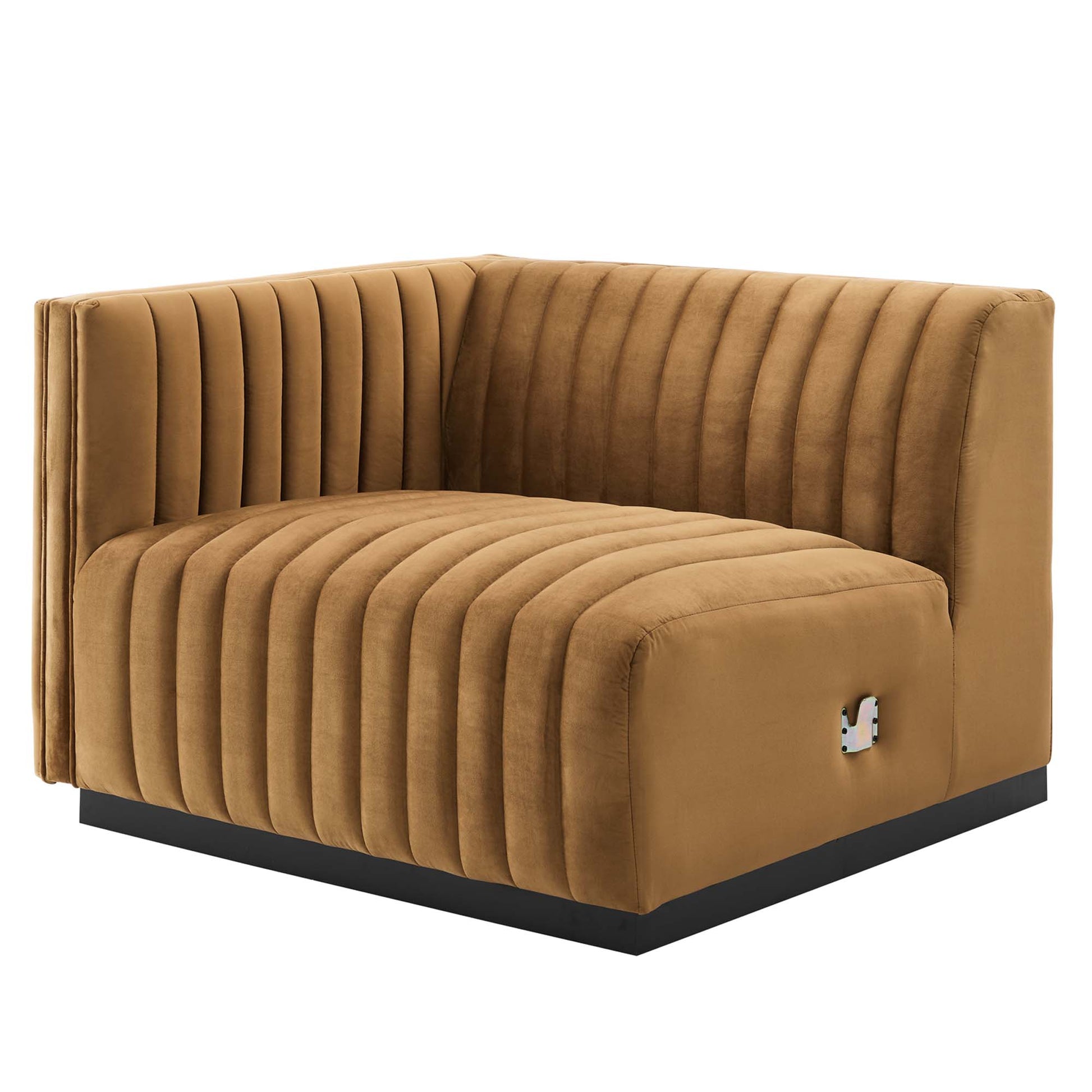 Conjure Channel Tufted Performance Velvet Left-Arm Chair - Black Cognac