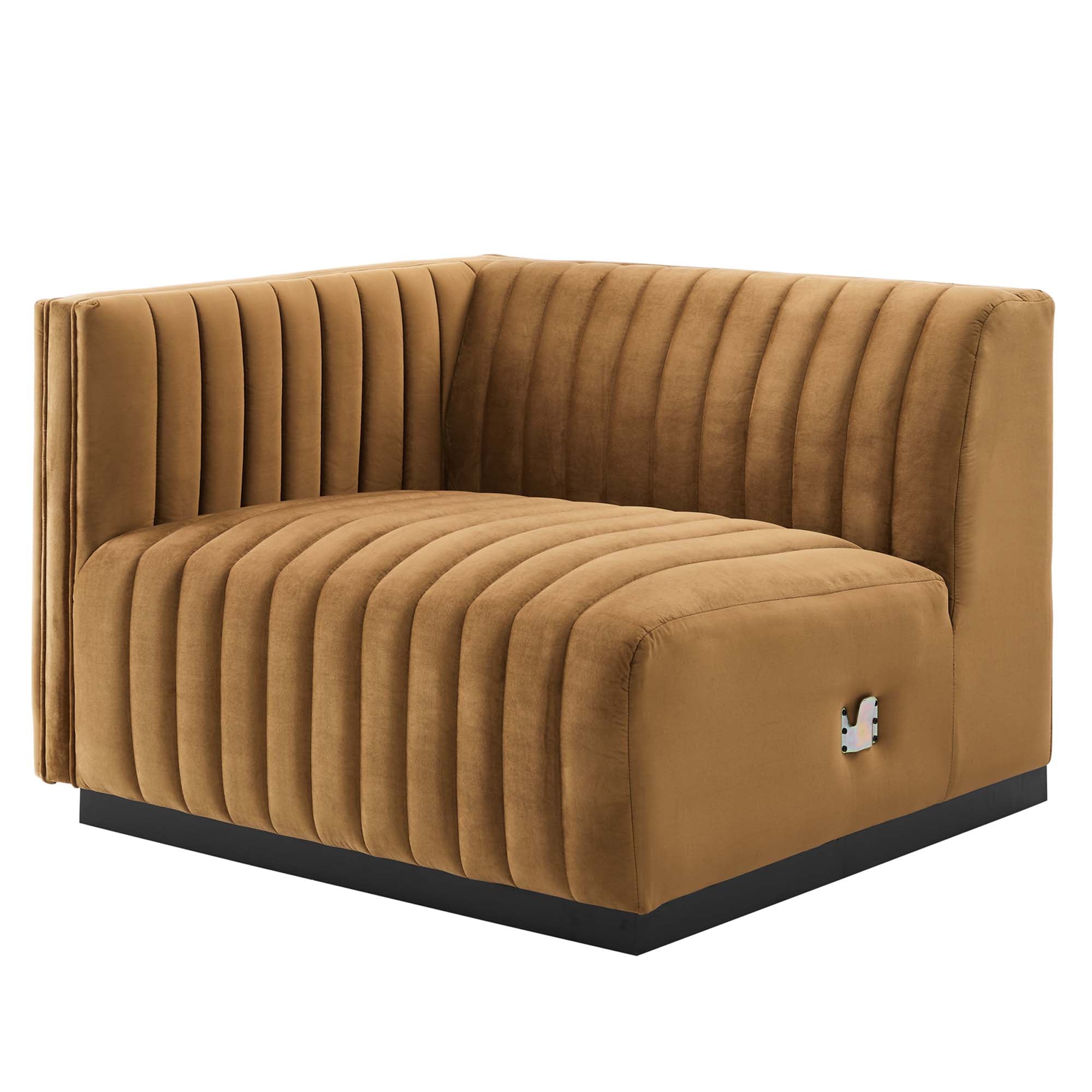 Conjure Channel Tufted Performance Velvet Left-Arm Chair - Black Cognac