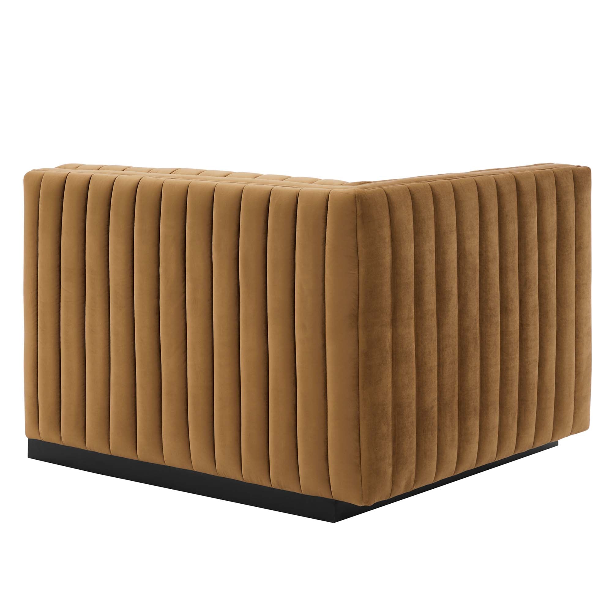 Conjure Channel Tufted Performance Velvet Left-Arm Chair - Black Midnight Blue